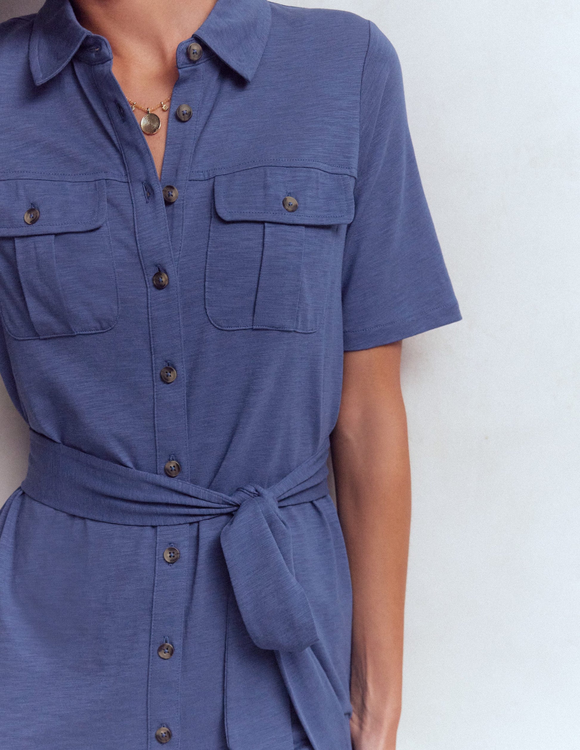 Robe-chemise midi Mavis en jersey-Bleu denim-2
