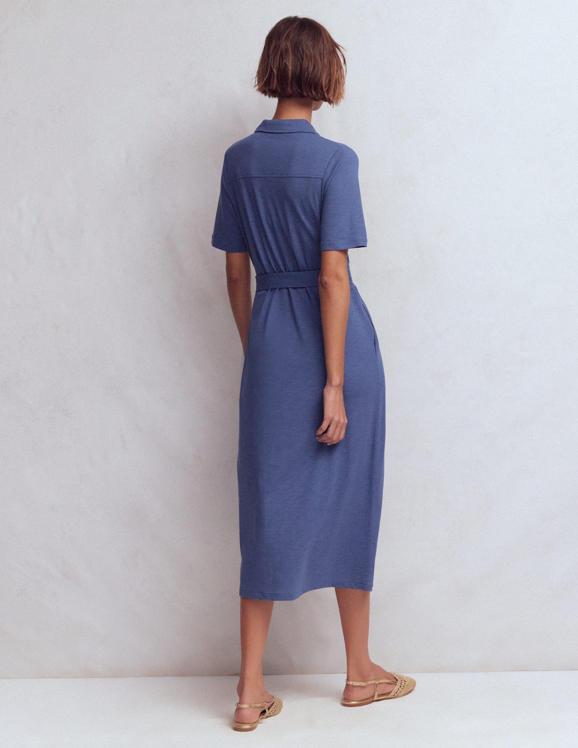 Robe-chemise midi Mavis en jersey-Bleu denim-3