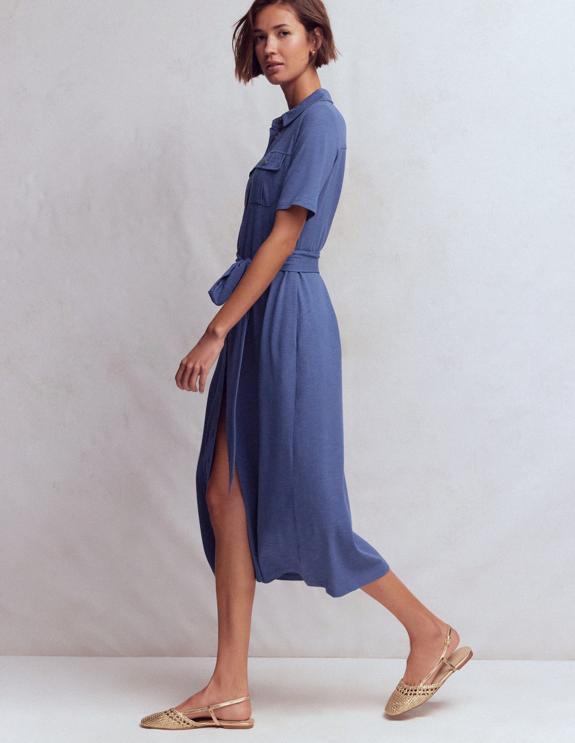 Robe-chemise midi Mavis en jersey-Bleu denim-5