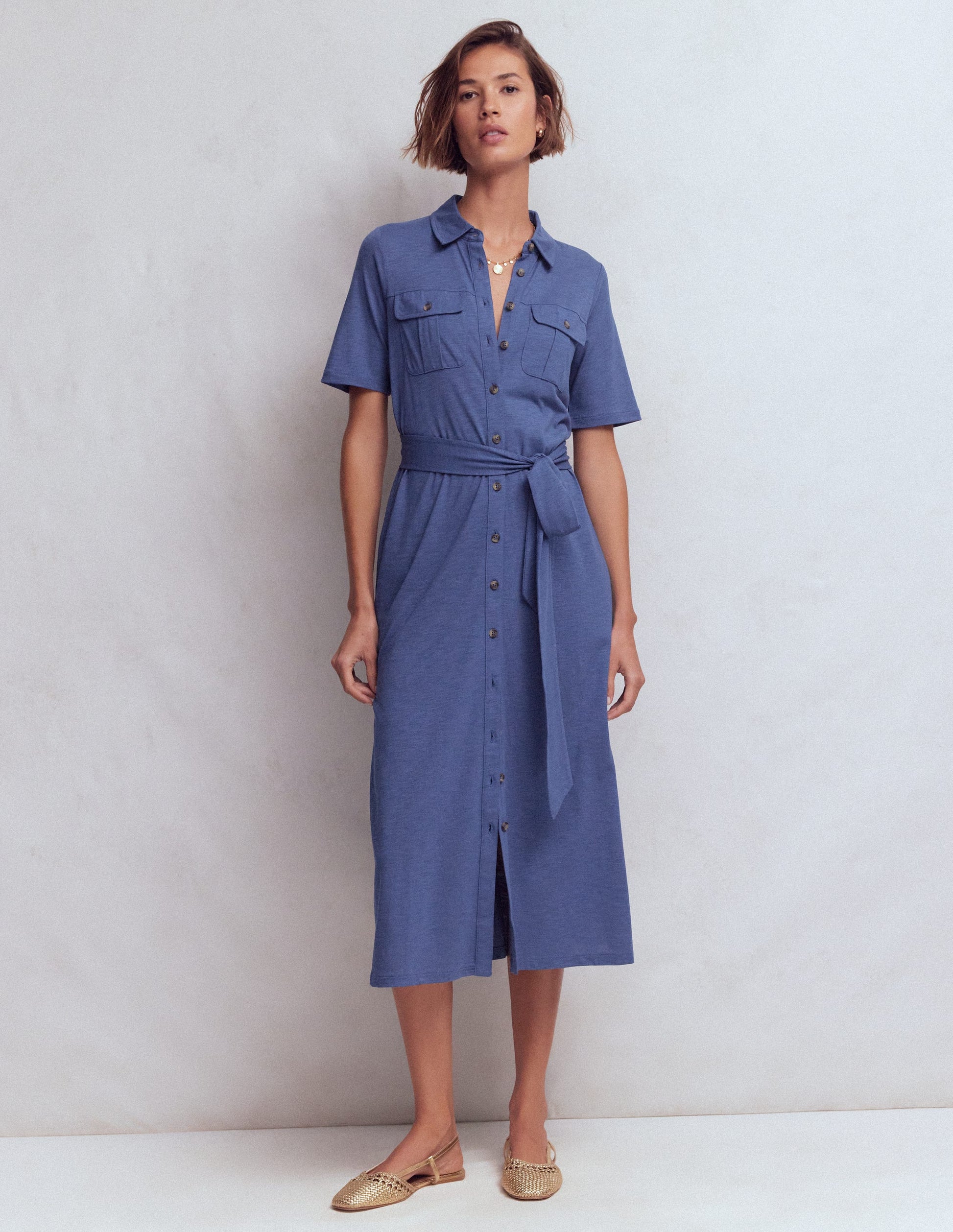 Robe-chemise midi Mavis en jersey-Bleu denim-6
