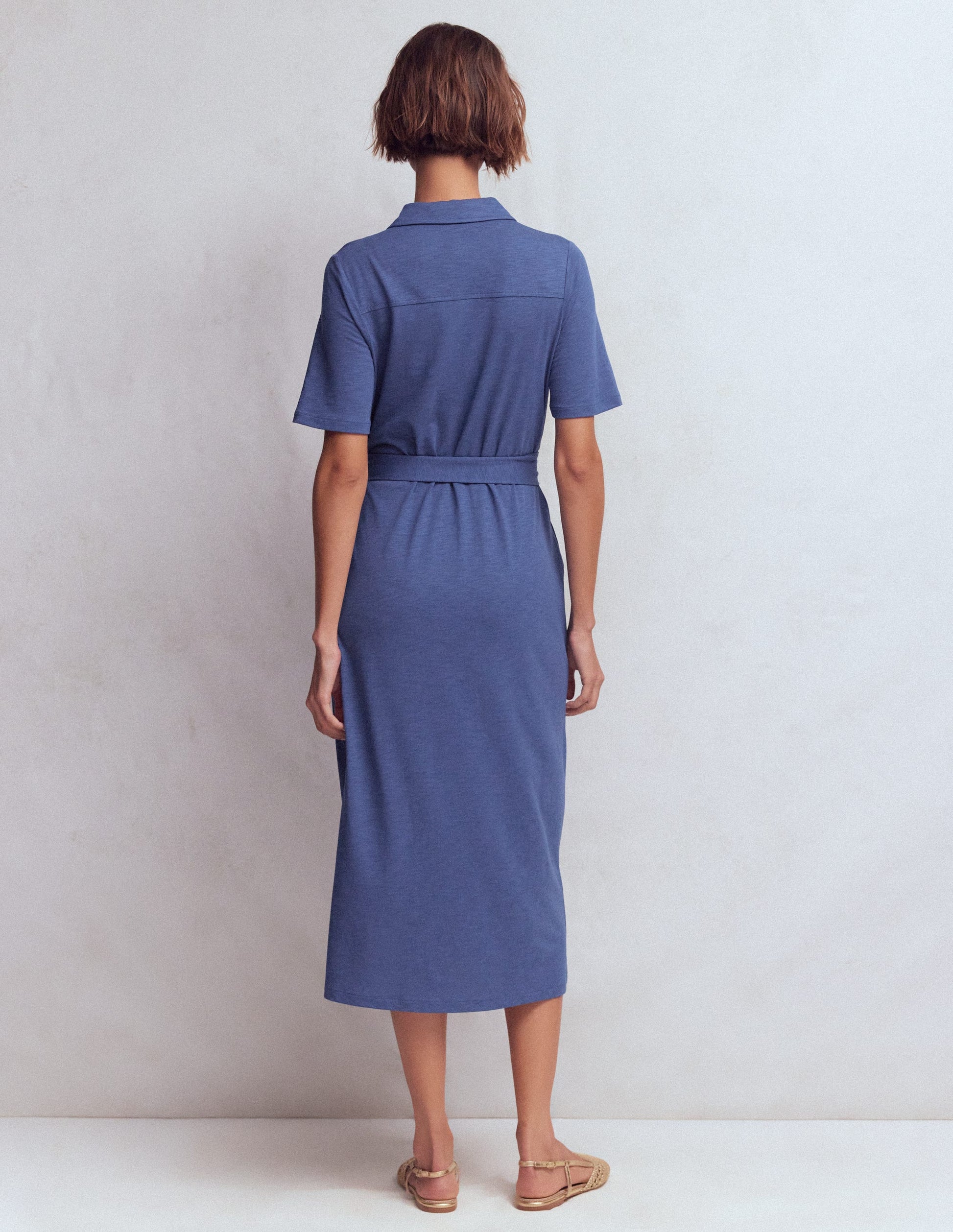 Robe-chemise midi Mavis en jersey-Bleu denim-7