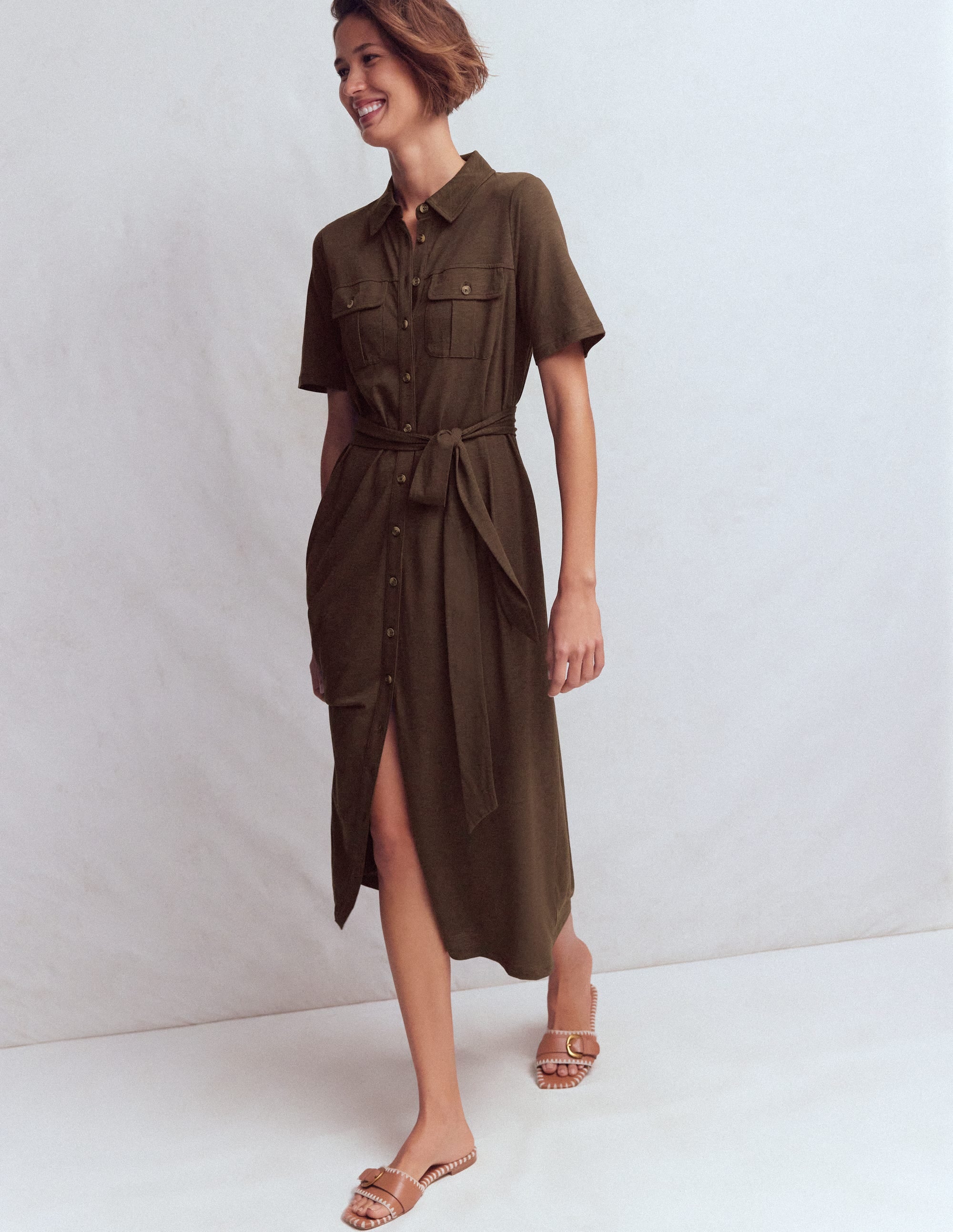 Mavis Midi-Hemdblusenkleid aus Jersey-Bitterschokolade - Image 4