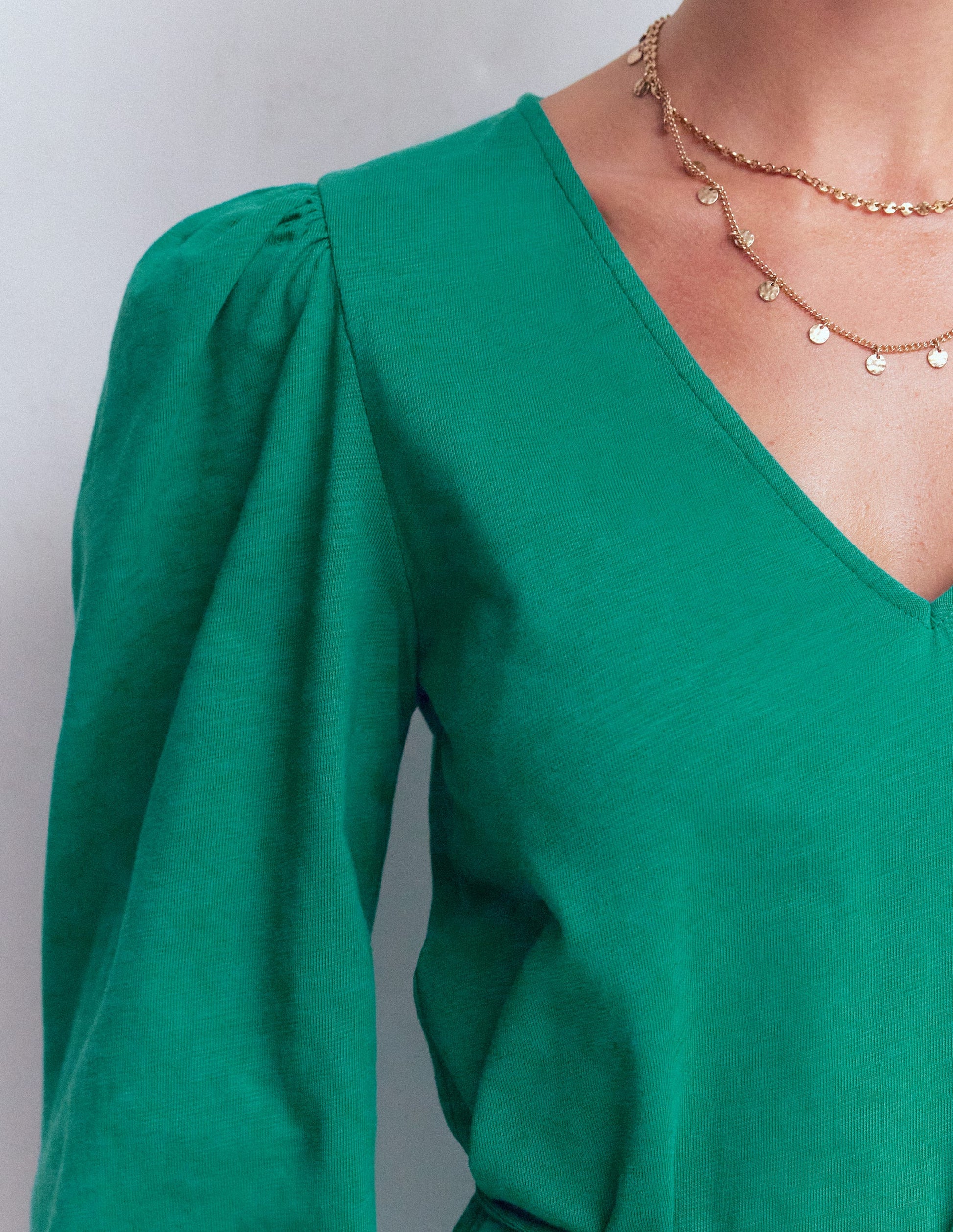 Robe Cary col V en jersey-Bleu sarcelle profond-2