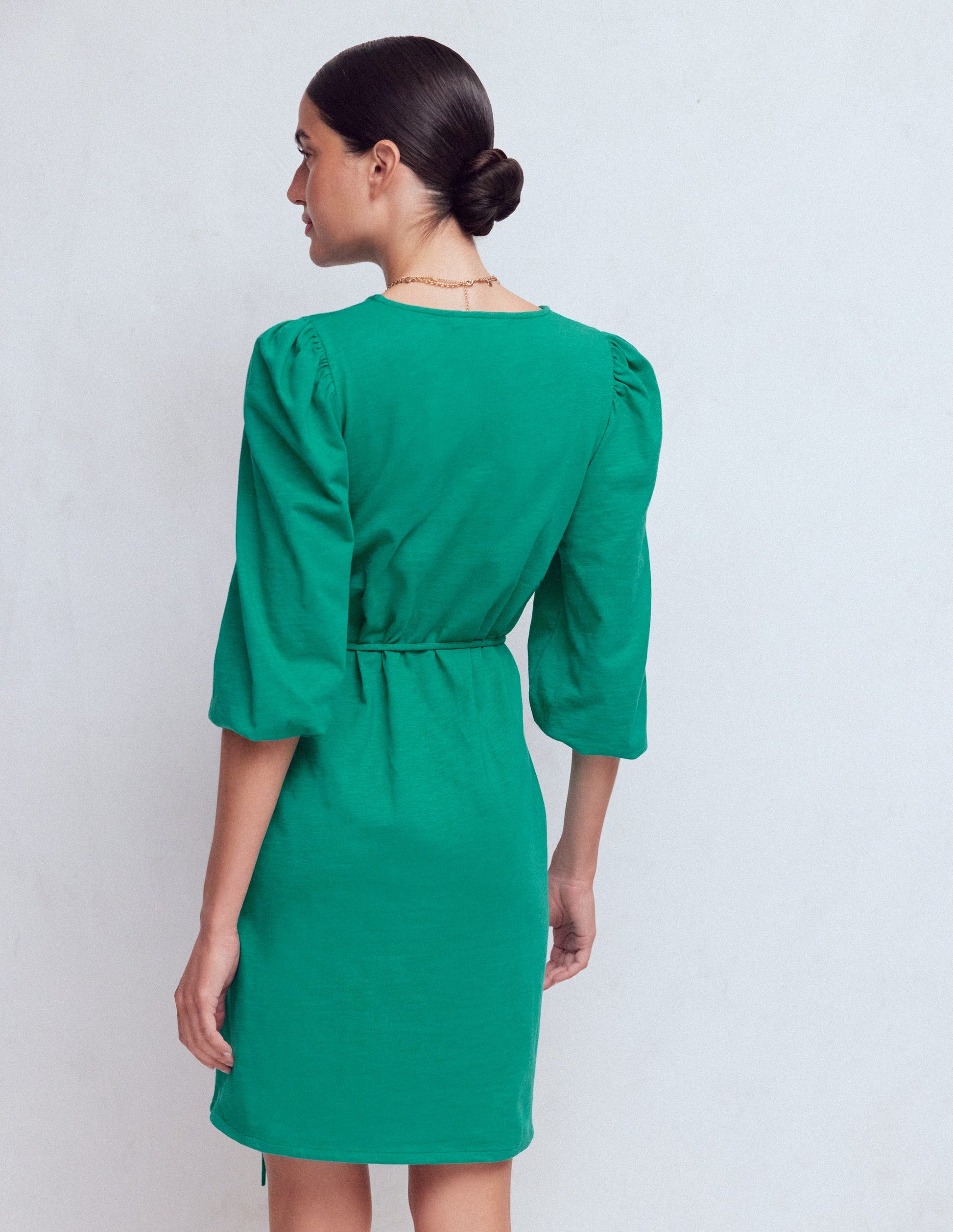 Robe Cary col V en jersey-Bleu sarcelle profond-3