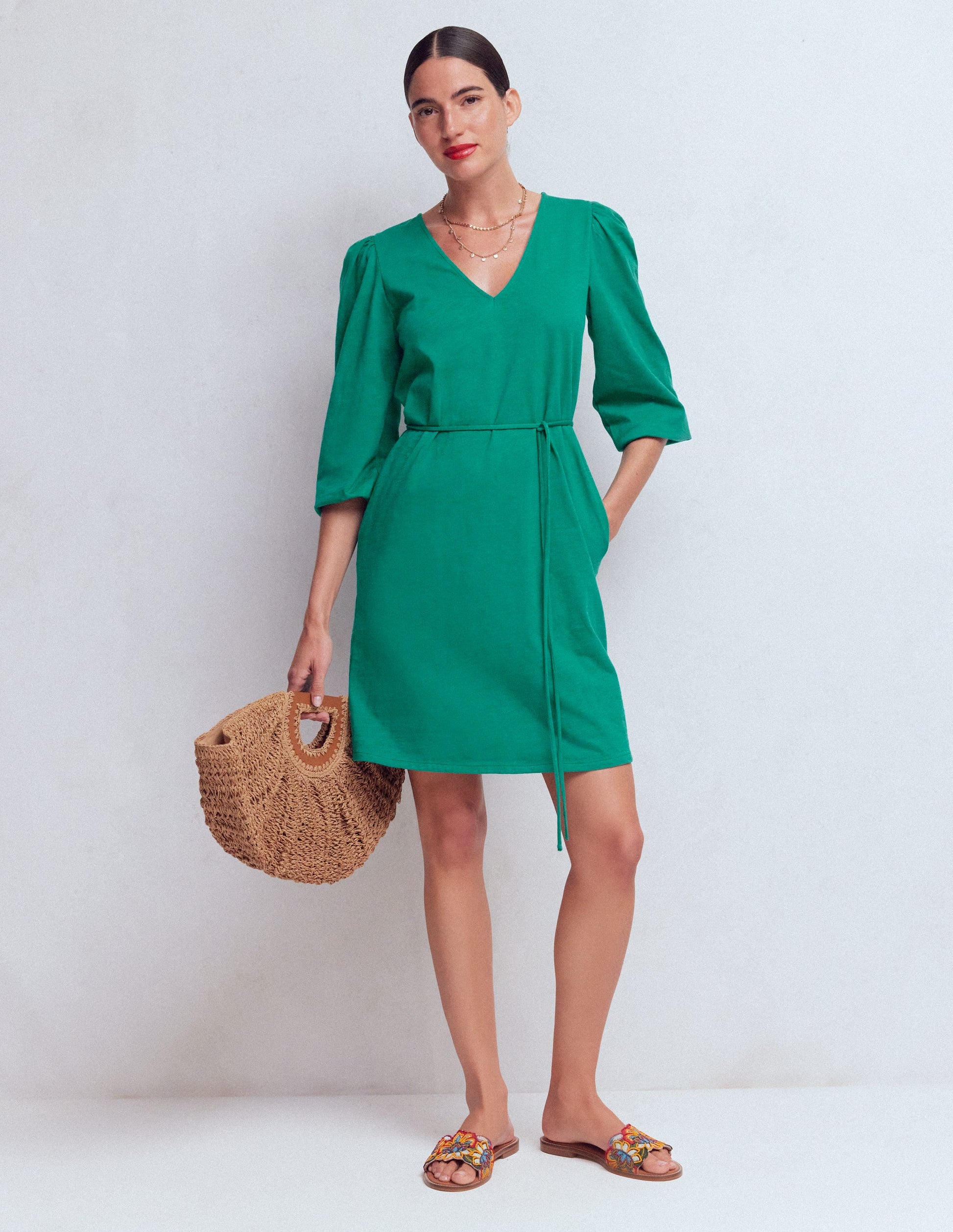 Robe Cary col V en jersey-Bleu sarcelle profond-4