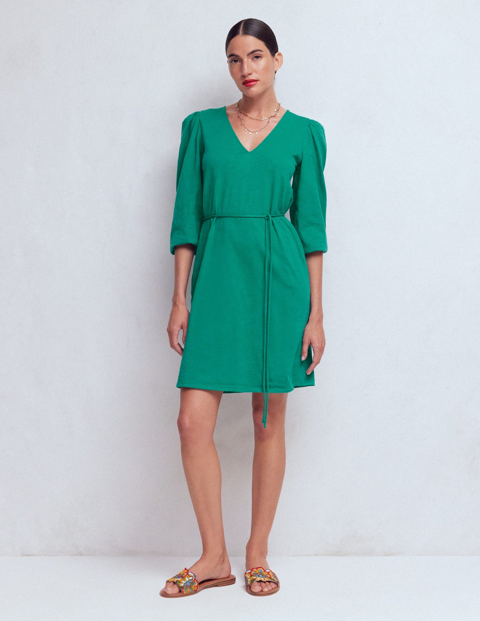 Robe Cary col V en jersey-Bleu sarcelle profond-5