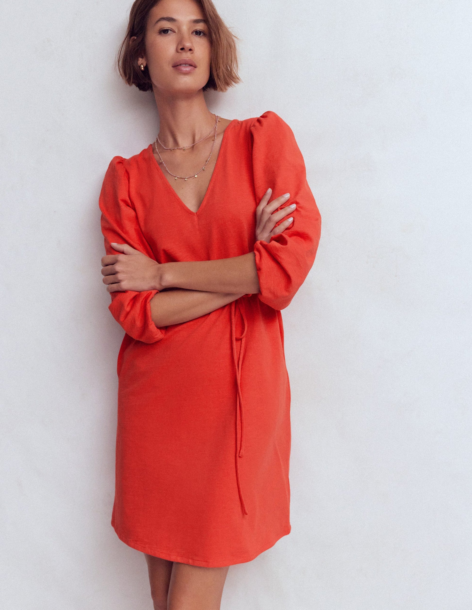Cary Jerseykleid mit V-Ausschnitt-Blutorange-1