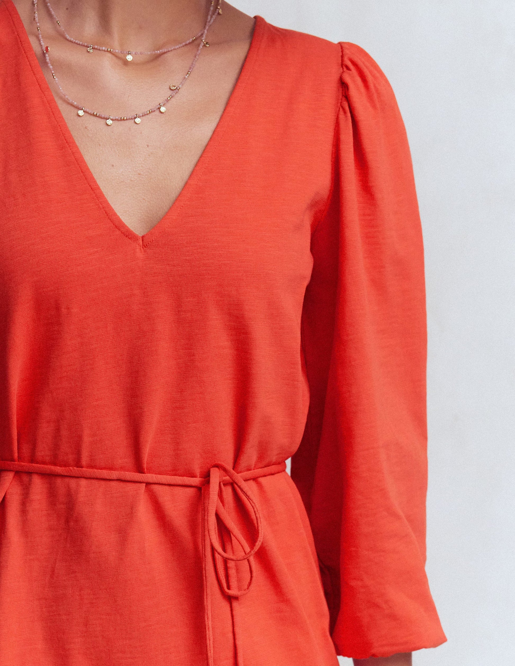 Cary Jerseykleid mit V-Ausschnitt-Blutorange-2