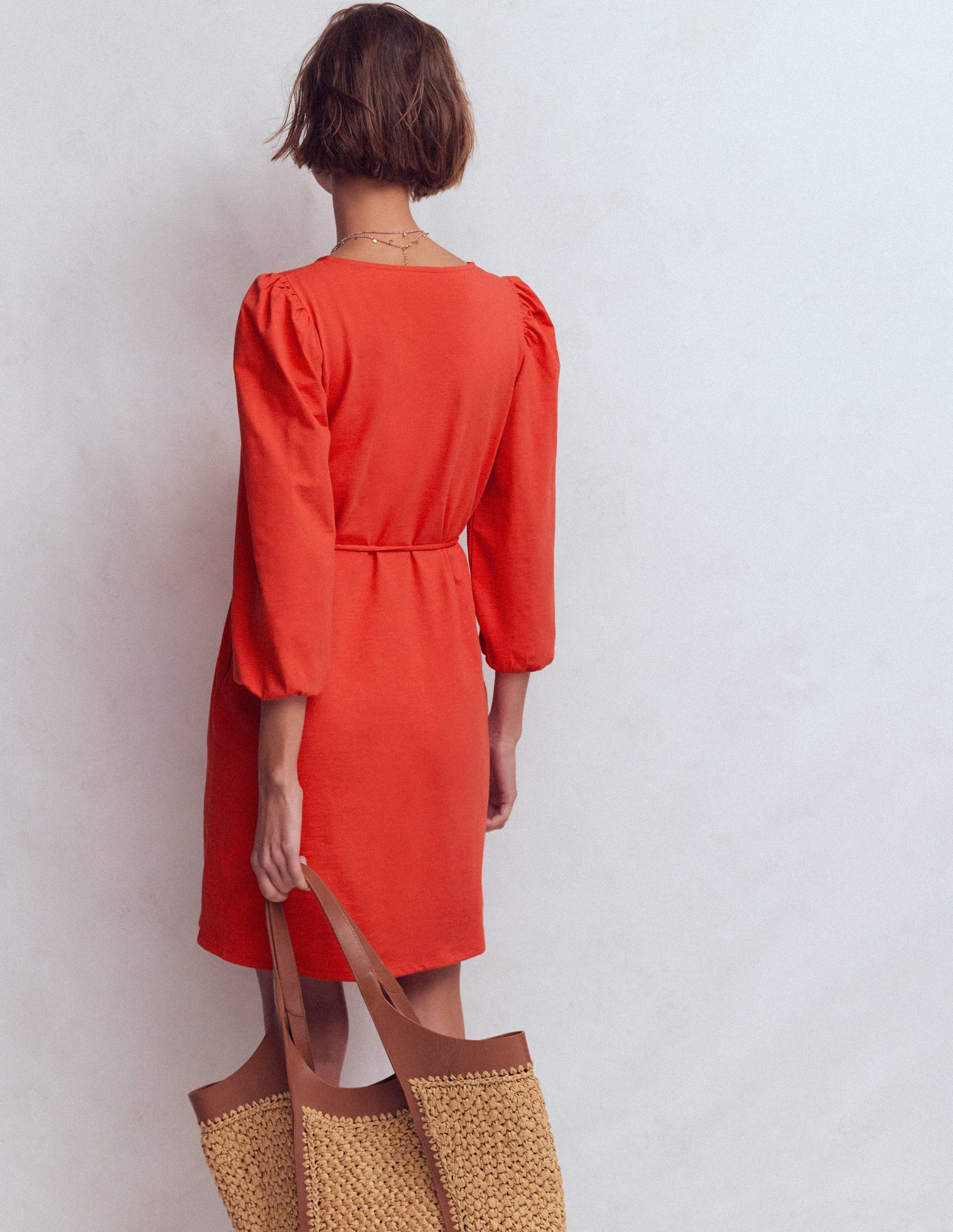 Cary Jerseykleid mit V-Ausschnitt-Blutorange-3