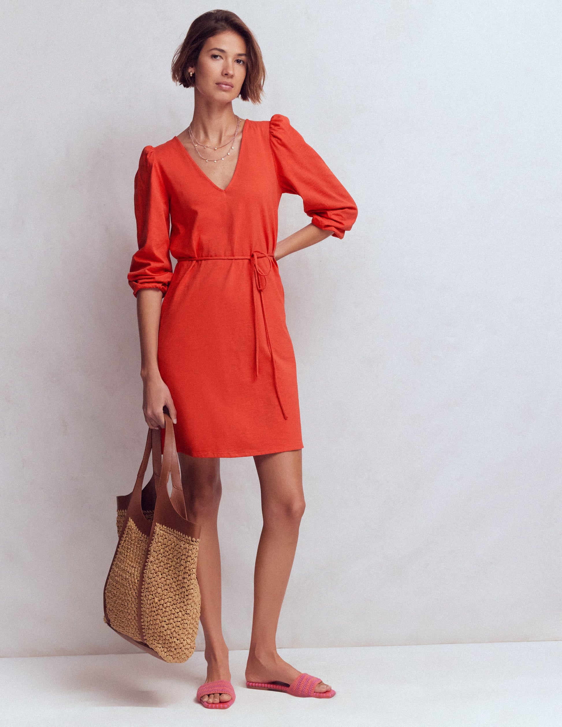 Cary Jerseykleid mit V-Ausschnitt-Blutorange-4