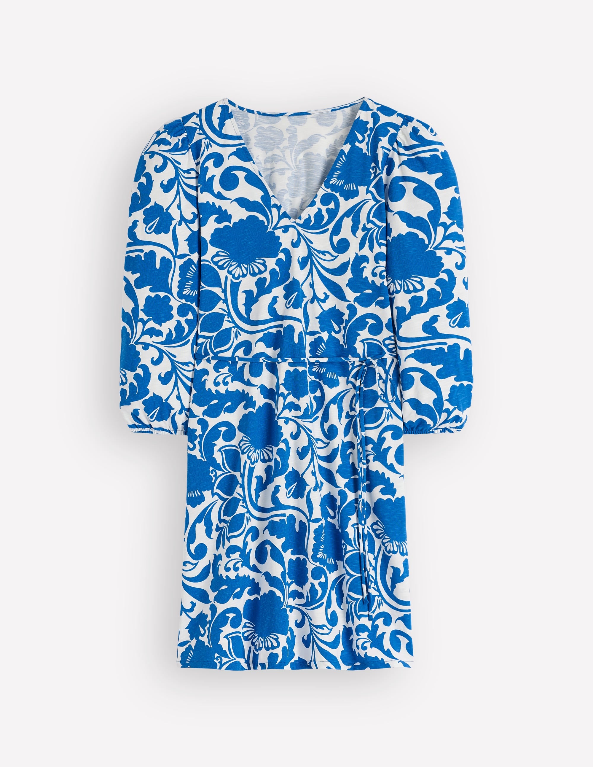 Cary Kurzes Kleid mit V-Ausschnitt-Blau, Blühende Wiese - Image 5