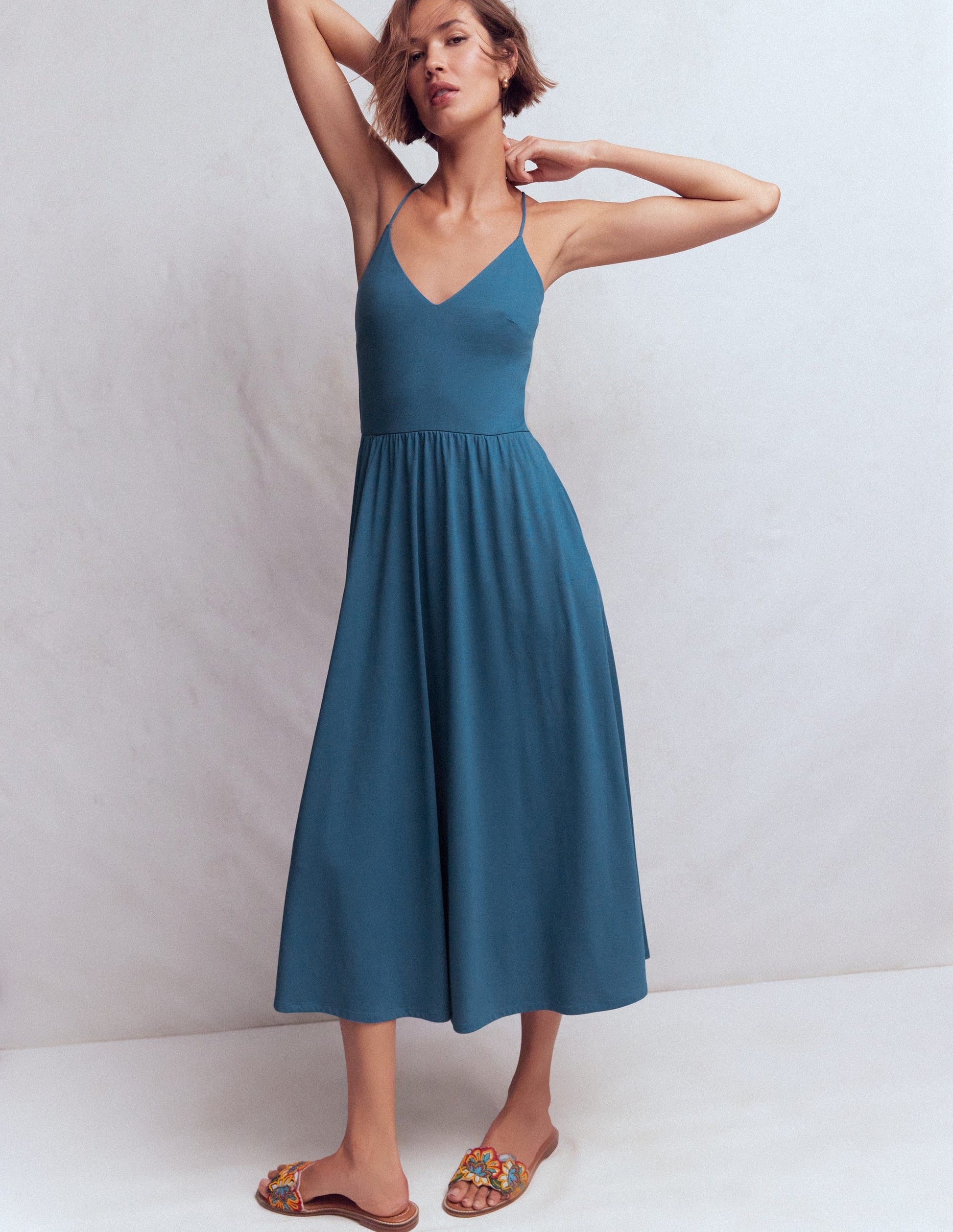 Cross Back Jersey Dress - Tourmaline Blue