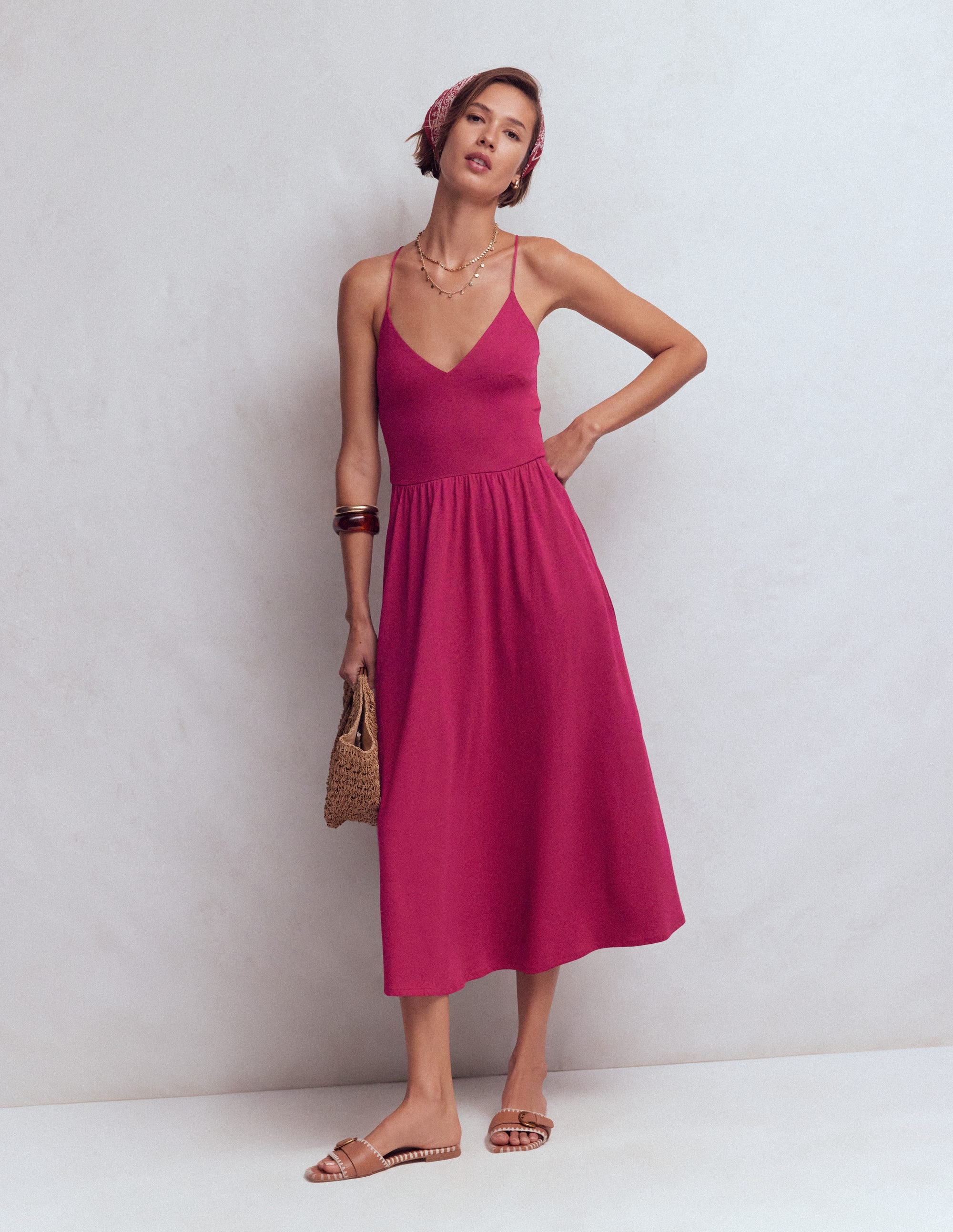 Jerseykleid mit gekreuzten Rückenträgern-Rübenrot - Image 1