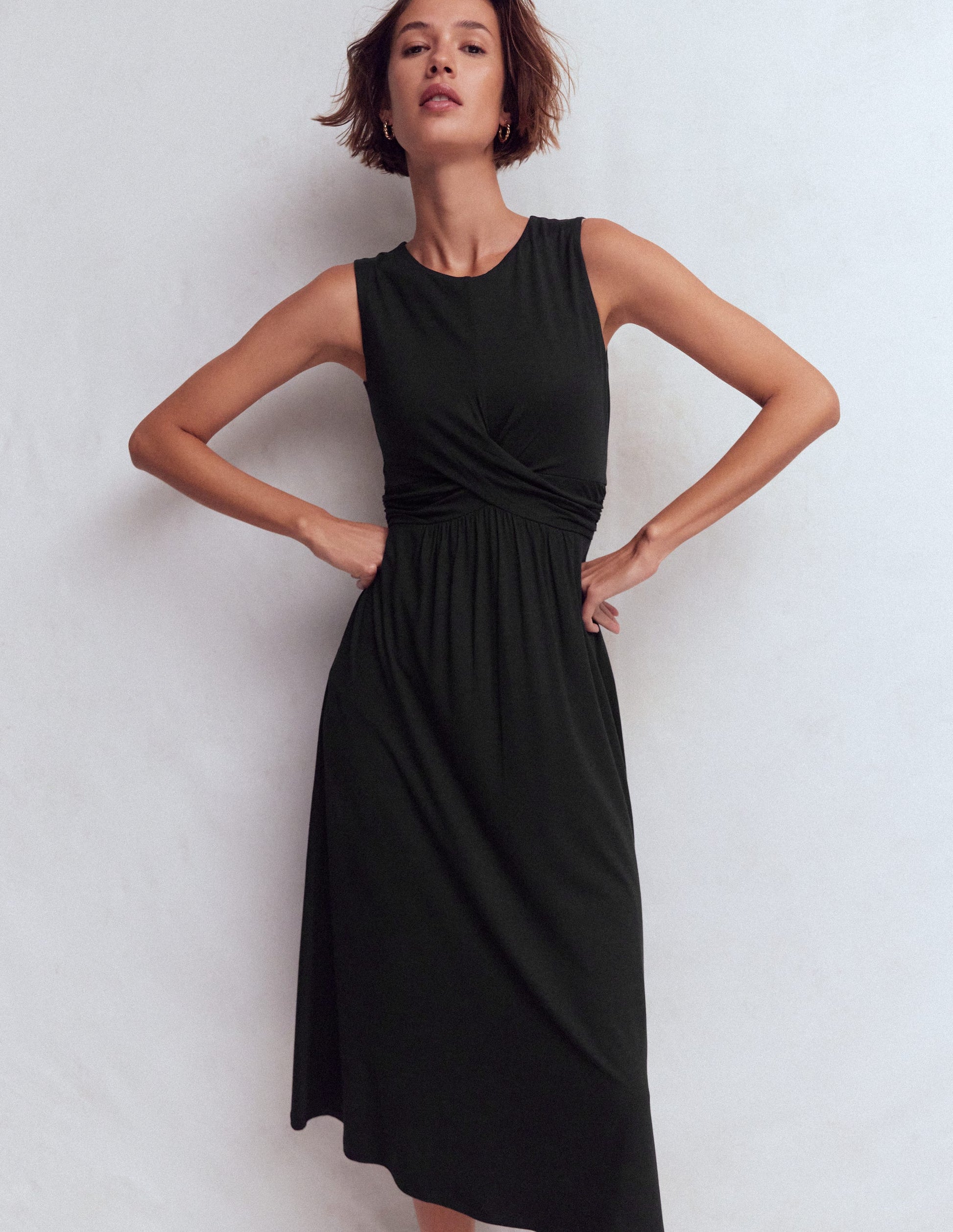 Zara Cross Waist Jersey Dress-Black-1