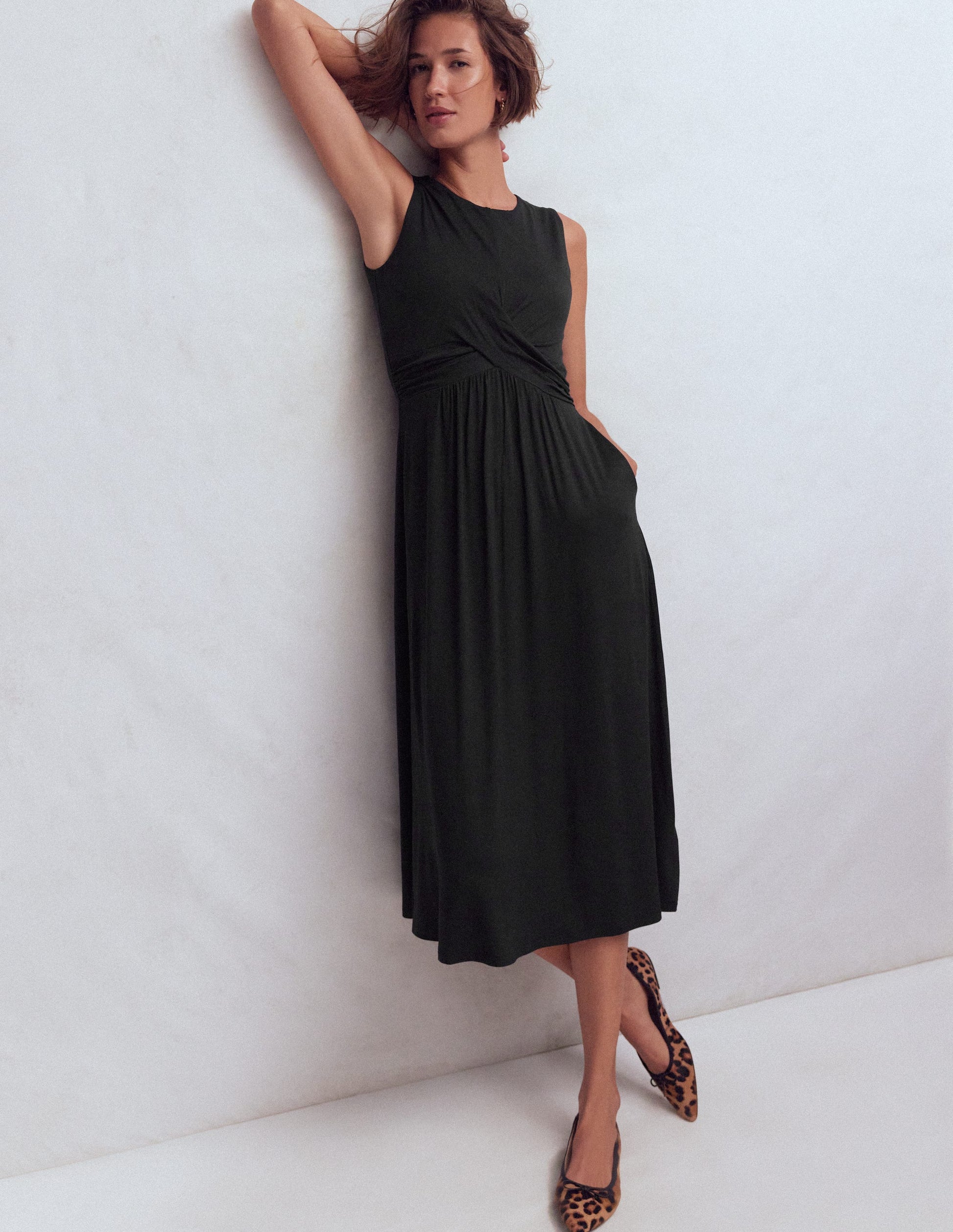 Zara Cross Waist Jersey Dress-Black-4