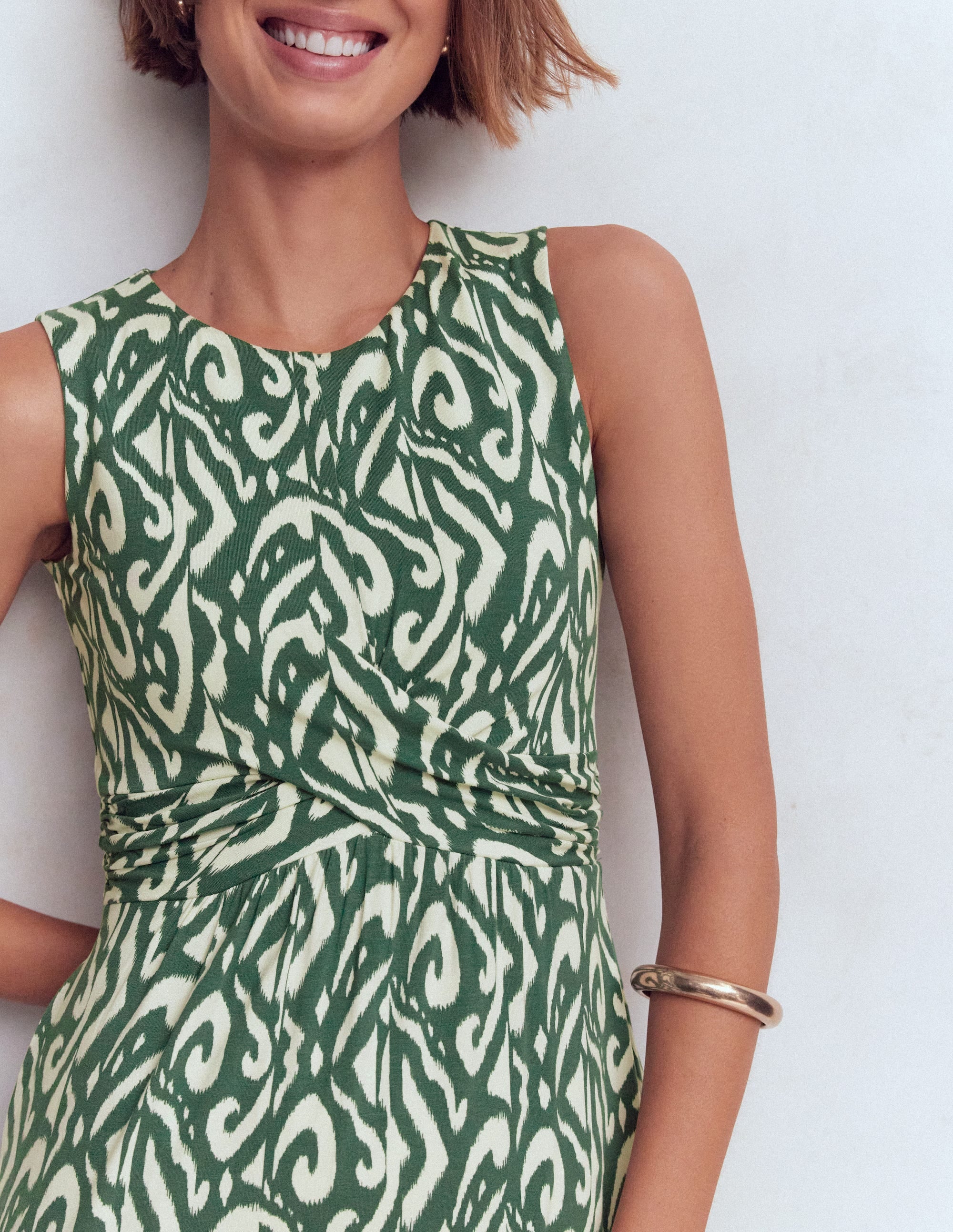 Zara Jerseykleid mit überkreuzter Taille-Jägergrün, Aztekenmuster - Image 2