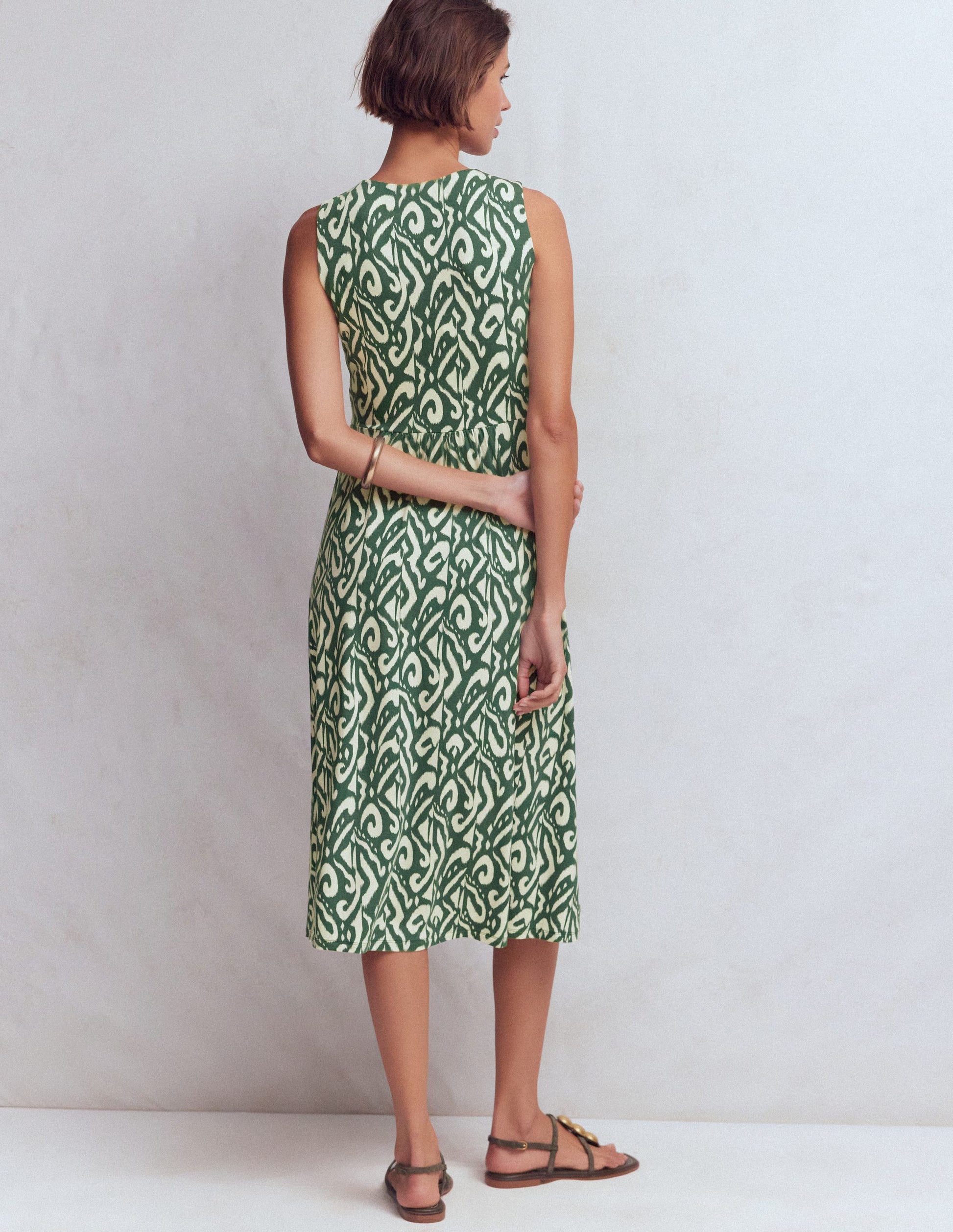 Zara Cross Waist Jersey Dress-Hunter Green, Ikat-3