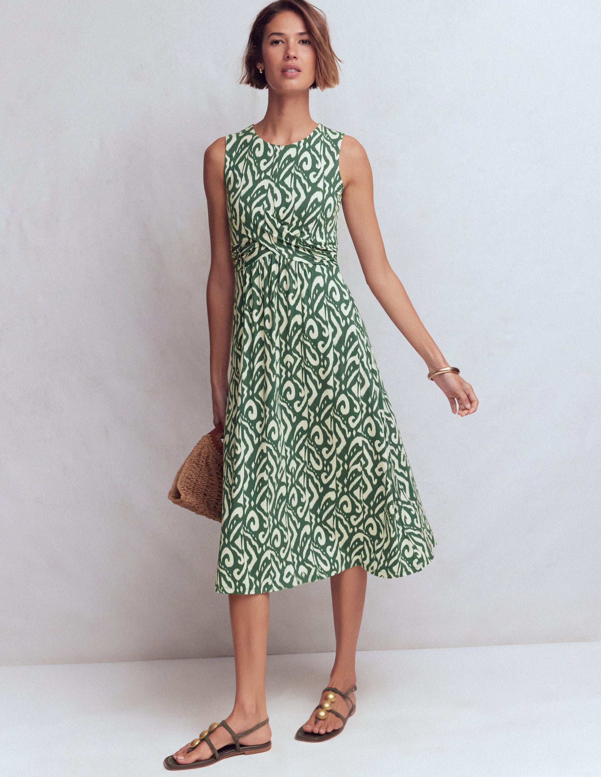 Zara Cross Waist Jersey Dress-Hunter Green, Ikat-4