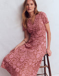 Una Ponte-Kleid mit Raffung vorn-Rotbraun, Blühendes Blumenbeet