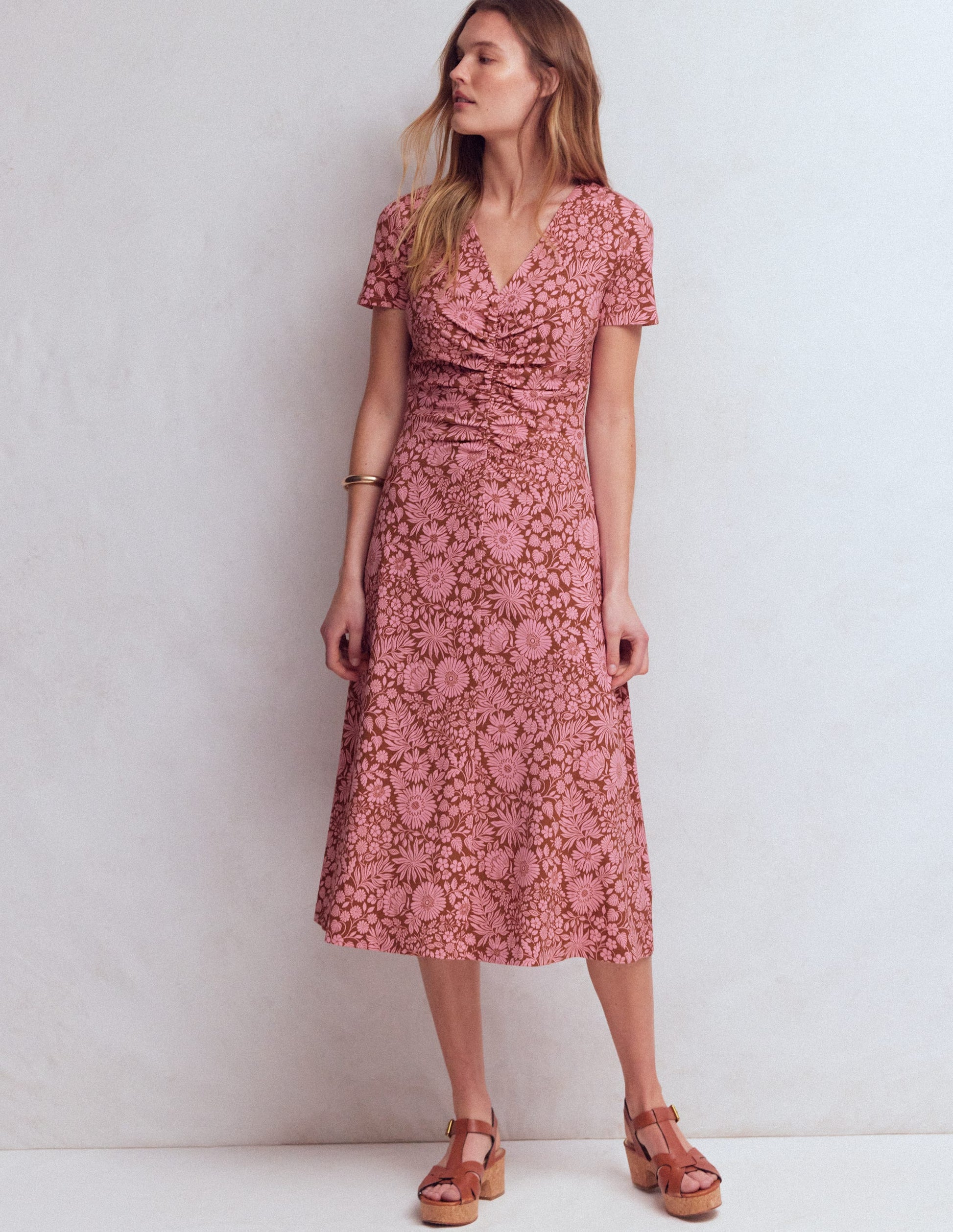 Una Ponte-Kleid mit Raffung vorn-Rotbraun, Blühendes Blumenbeet-4