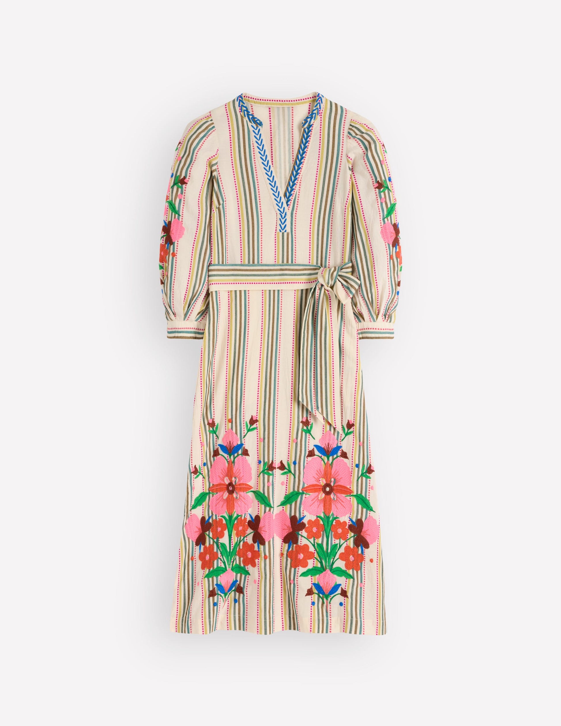 Octavia Baumwollkleid-Bunt Stickerei Streifen-8