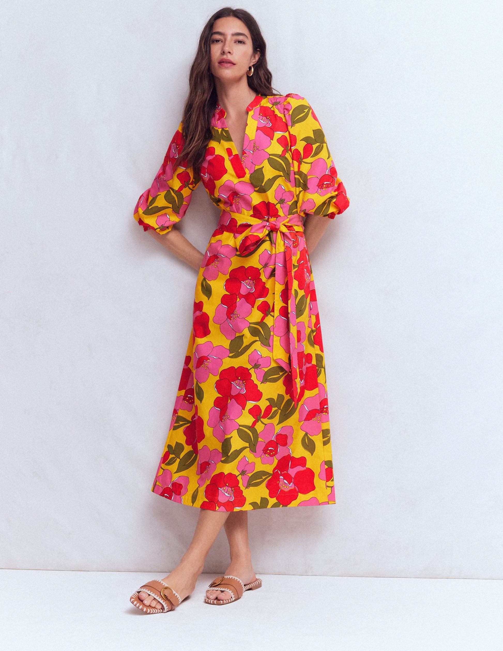 Octavia Baumwollkleid-Gelb Strahlende Blüten-2