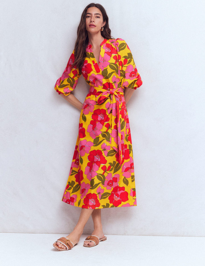 Octavia Baumwollkleid-Gelb Strahlende Blüten