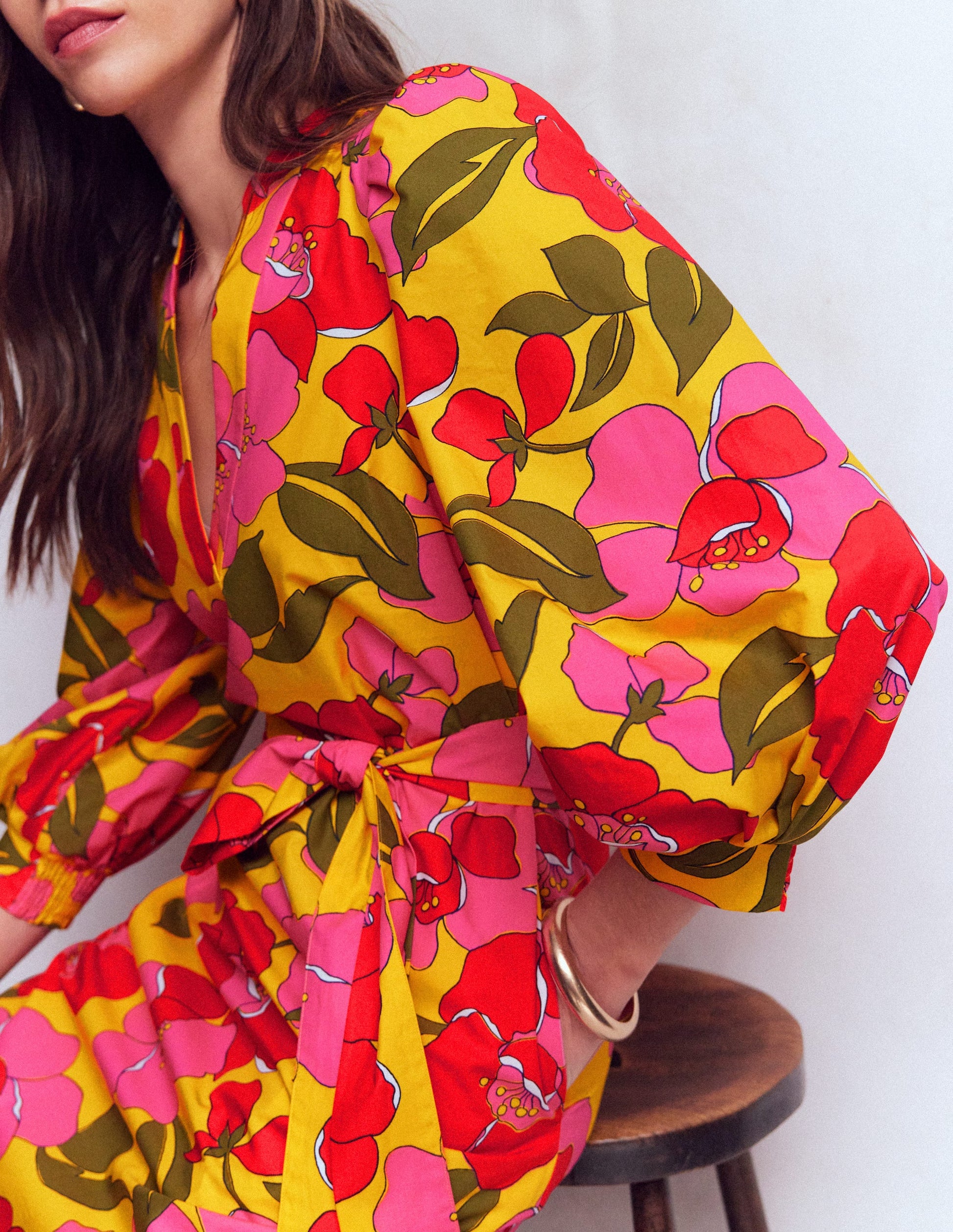Octavia Baumwollkleid-Gelb Strahlende Blüten-3