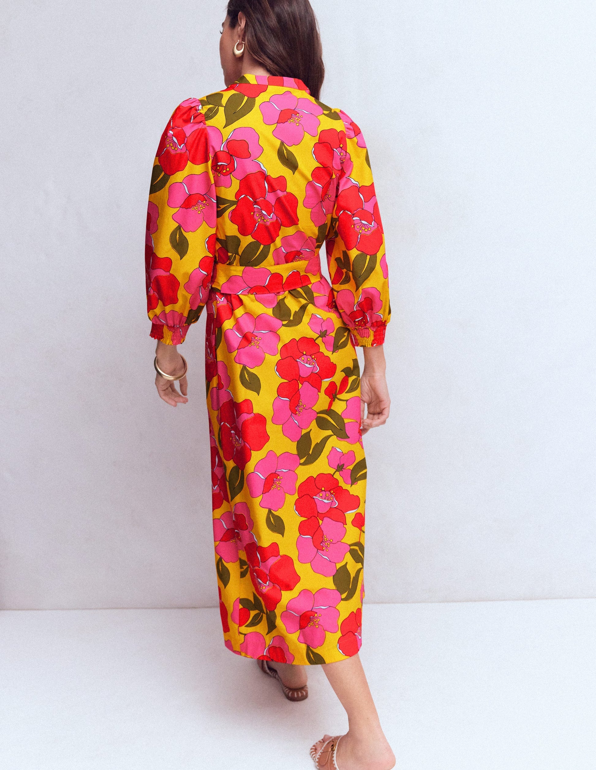 Octavia Baumwollkleid-Gelb Strahlende Blüten-4