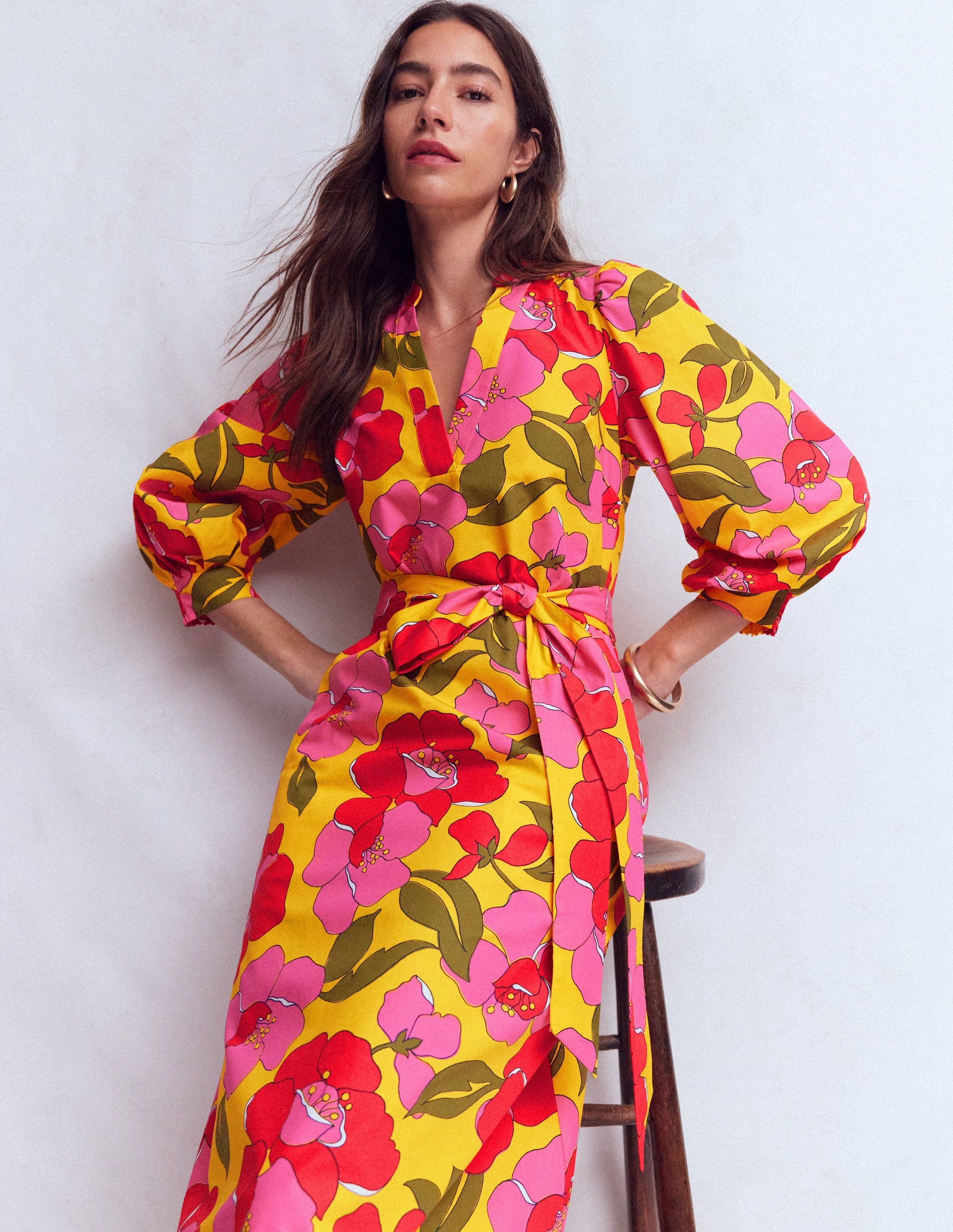 Octavia Baumwollkleid-Gelb Strahlende Blüten-5