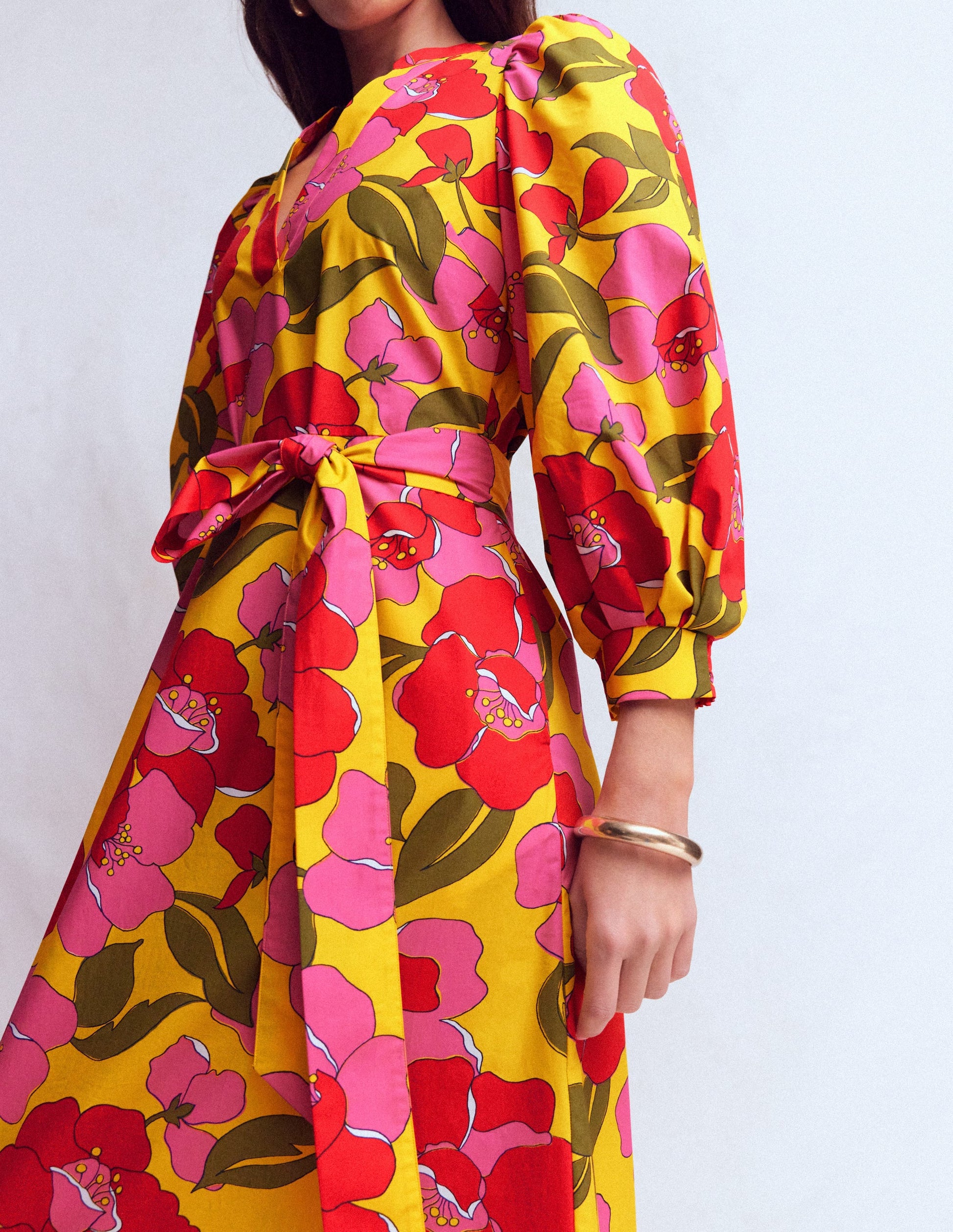 Octavia Baumwollkleid-Gelb Strahlende Blüten-6