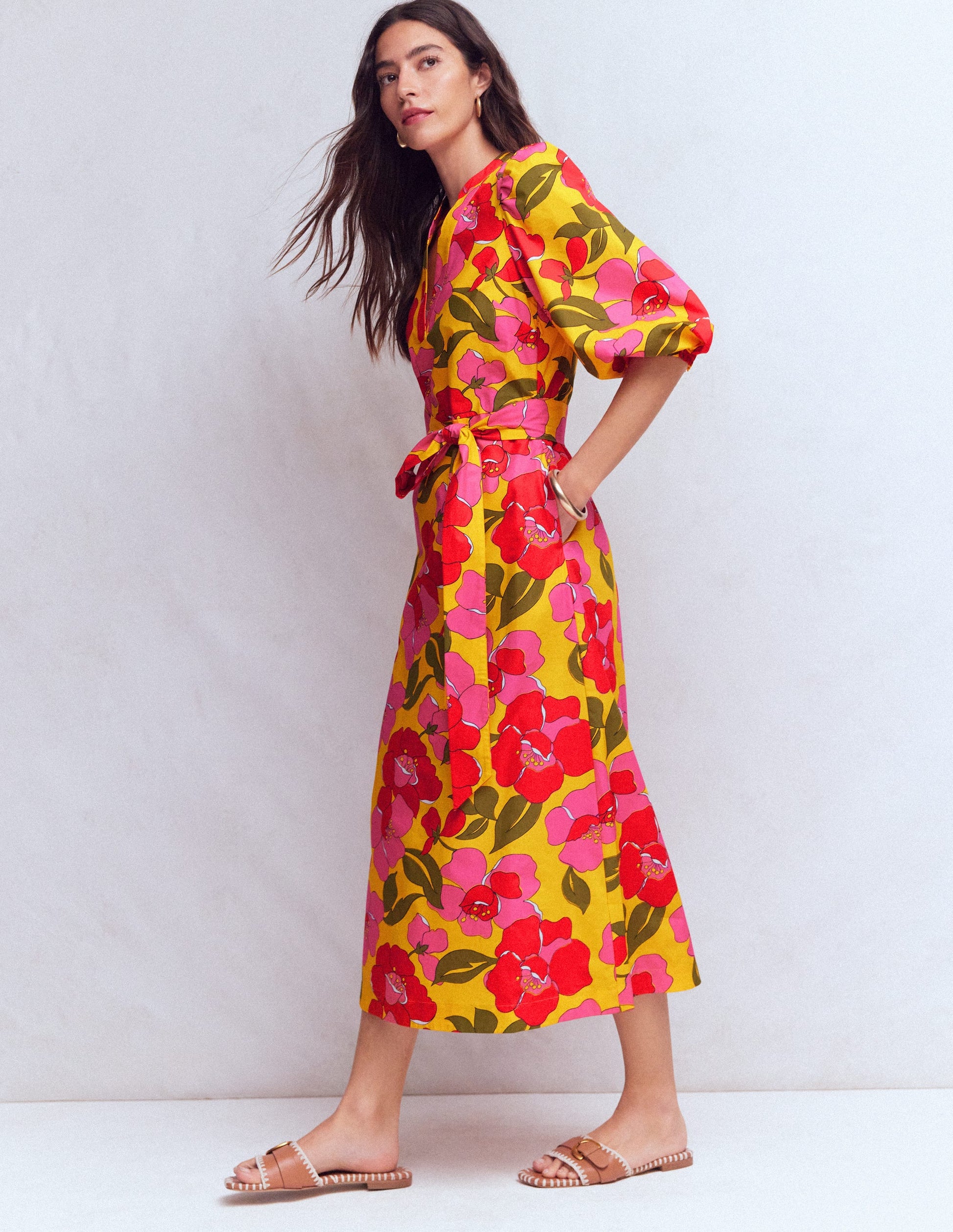 Octavia Baumwollkleid-Gelb Strahlende Blüten-7