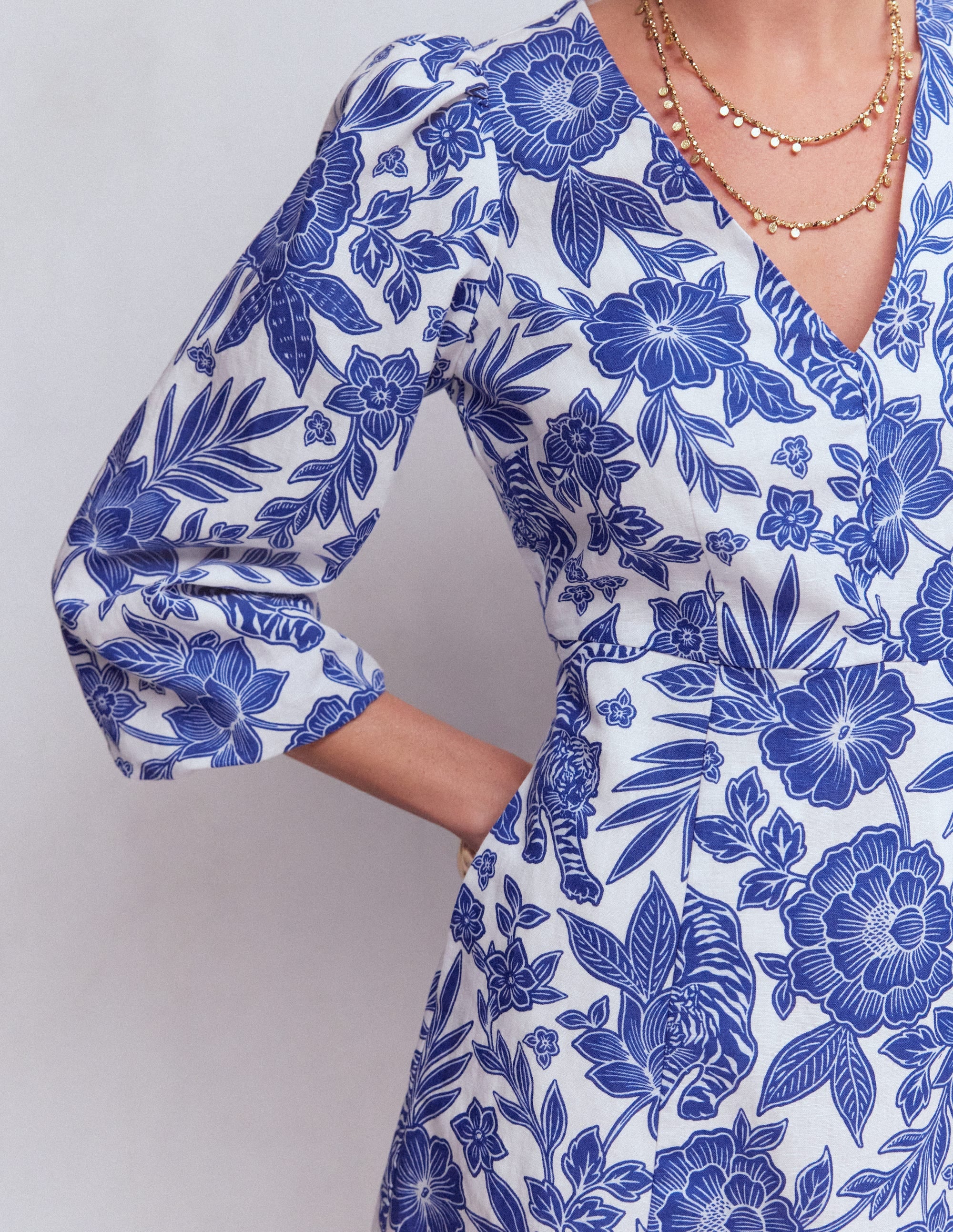 Robe courte Marla en lin mélangé-Motif Tigers Paradise bleu - Image 2
