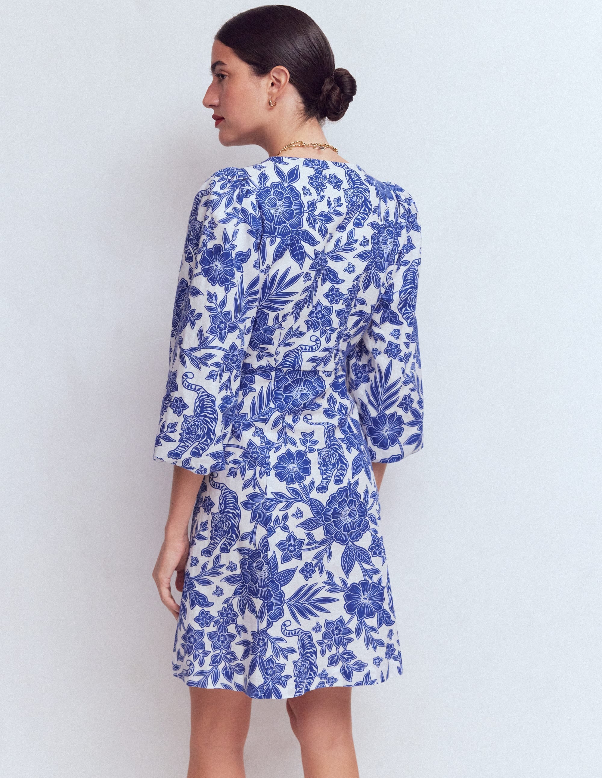 Robe courte Marla en lin mélangé-Motif Tigers Paradise bleu - Image 3