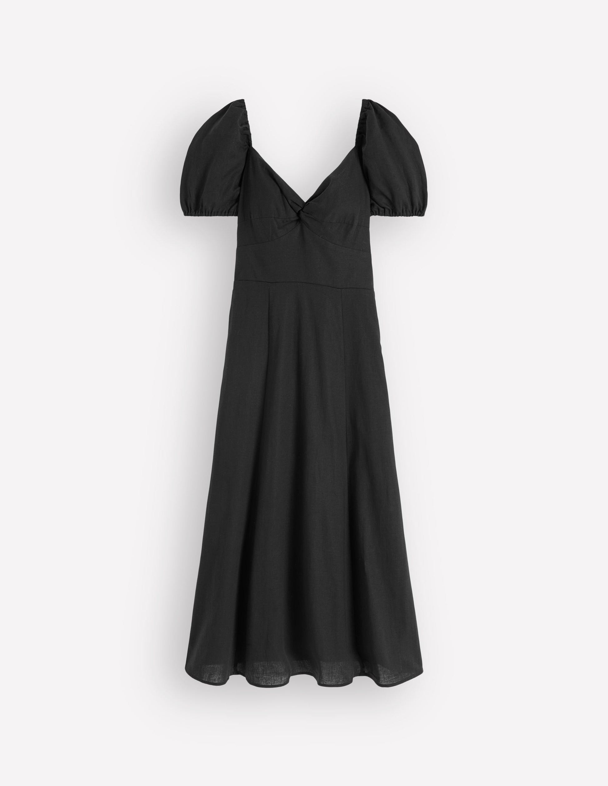 Kleid aus Leinenmischgewebe mit Twistdetail vorne-Schwarz-6