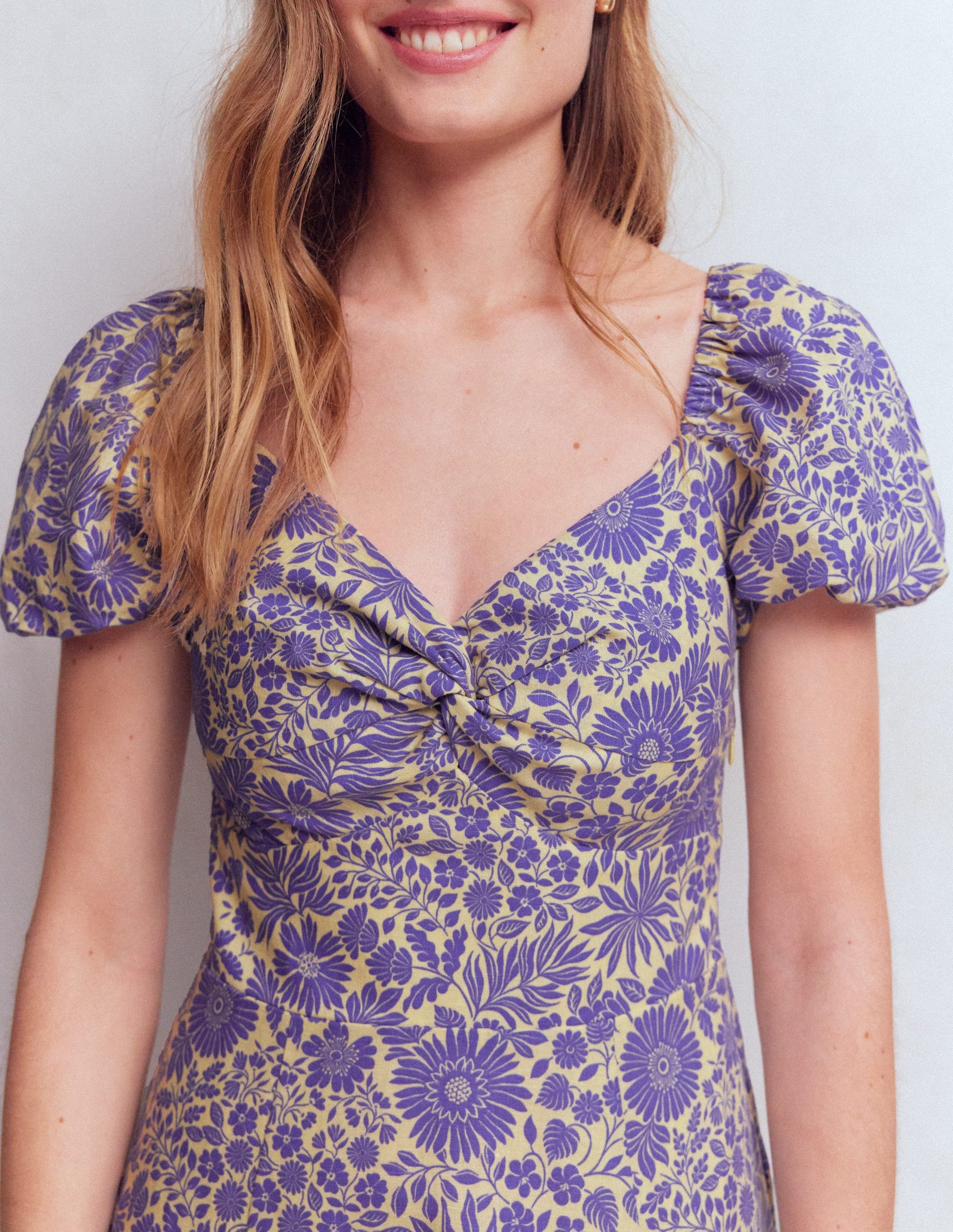 Twist Front Linen Blend Dress-Han Purple, Flowerbed Bloom-3