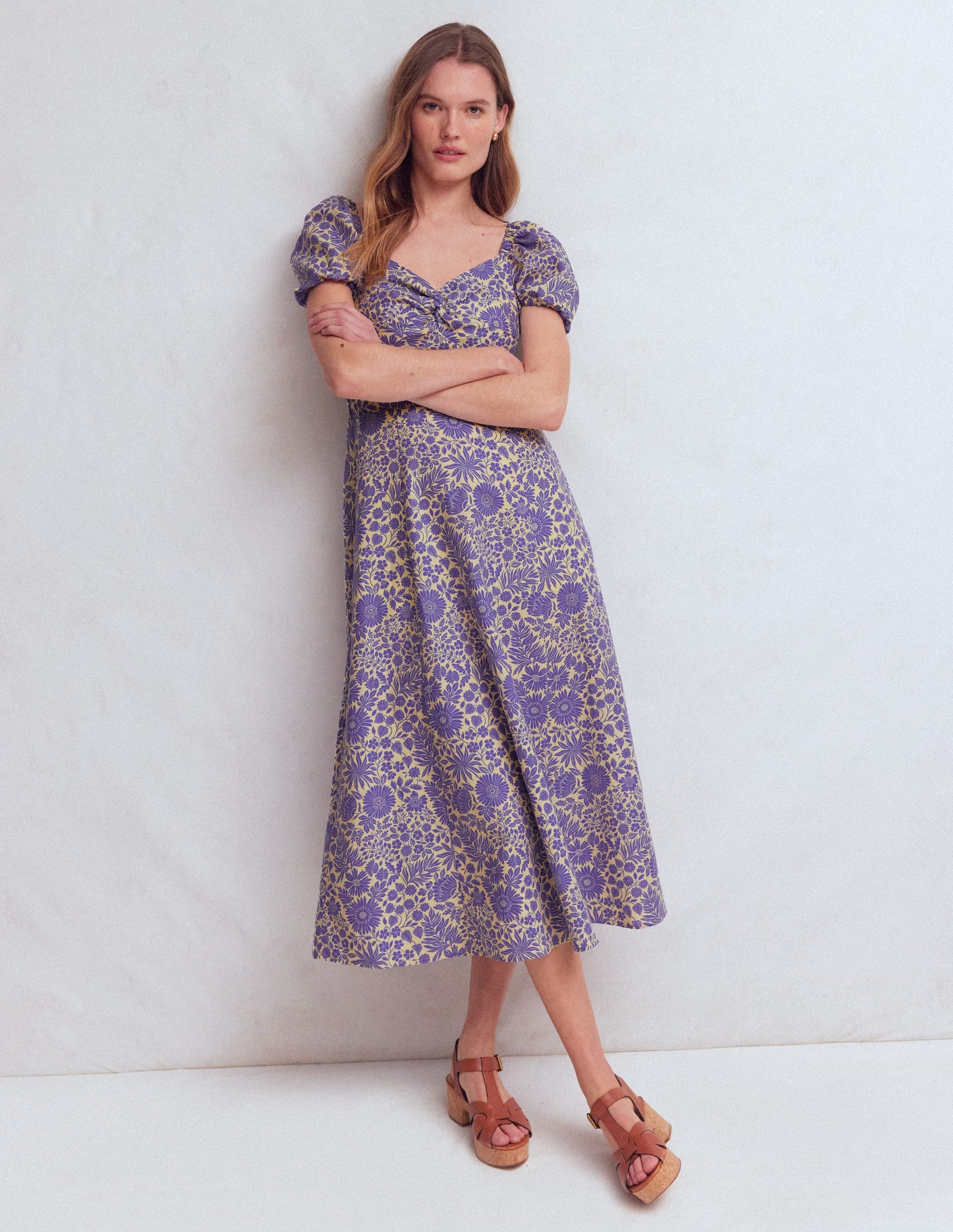 Twist Front Linen Blend Dress-Han Purple, Flowerbed Bloom-5