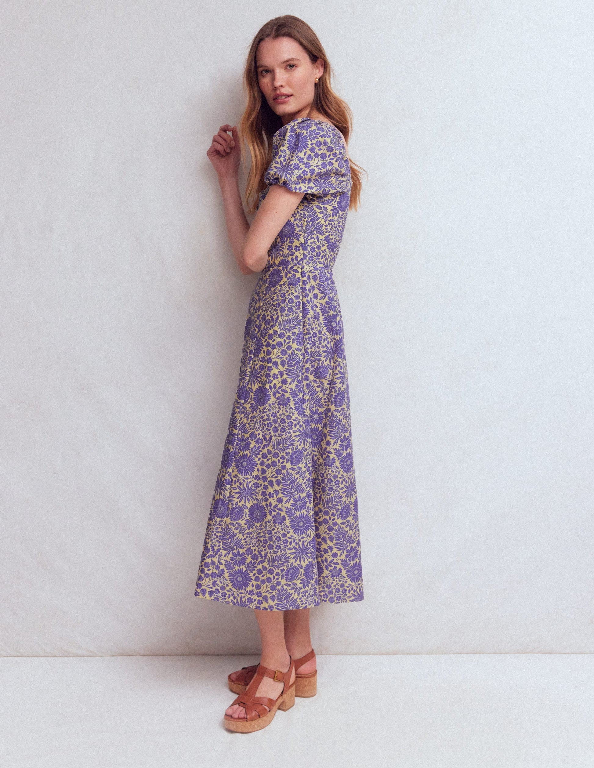 Twist Front Linen Blend Dress-Han Purple, Flowerbed Bloom-6