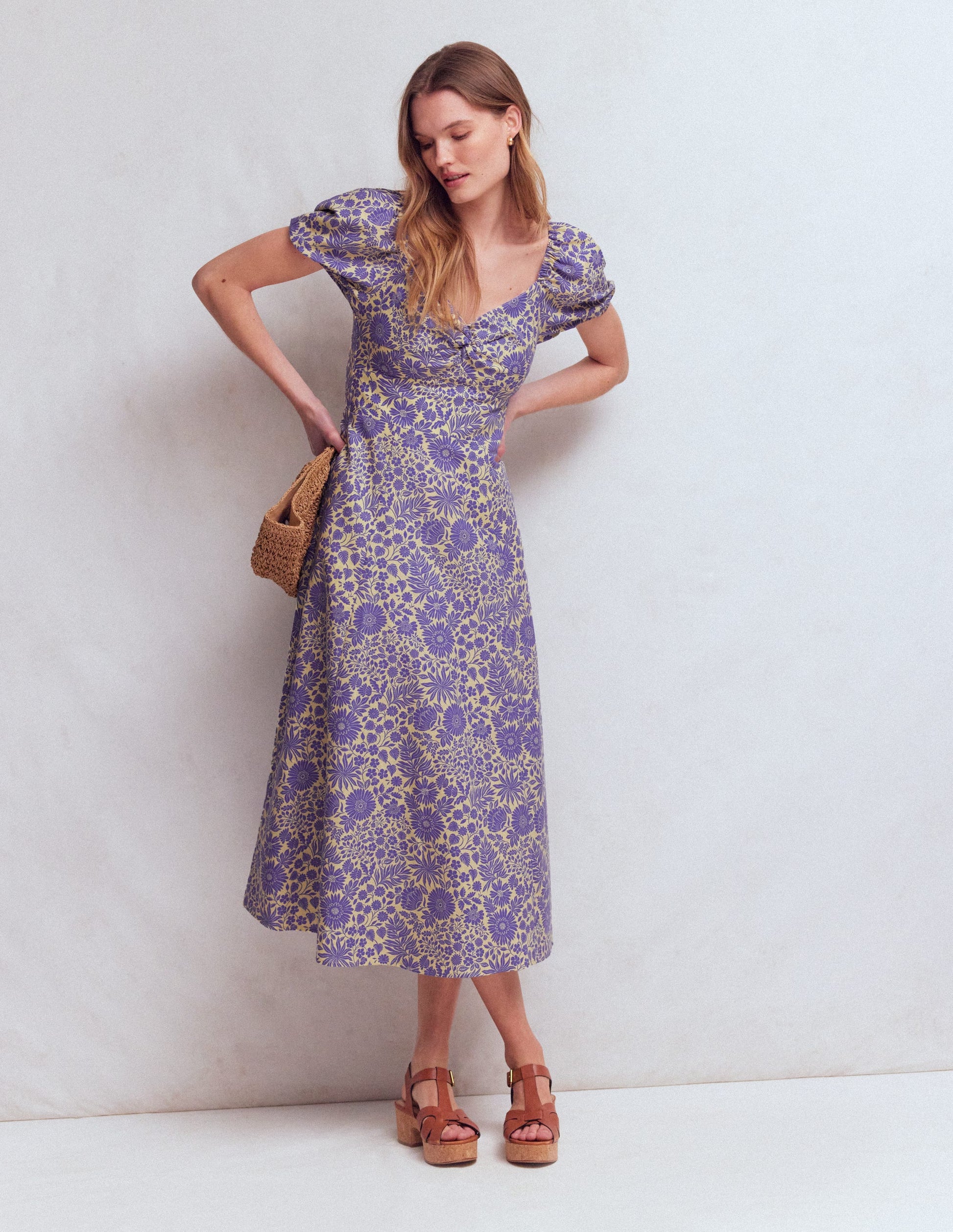 Twist Front Linen Blend Dress-Han Purple, Flowerbed Bloom-7