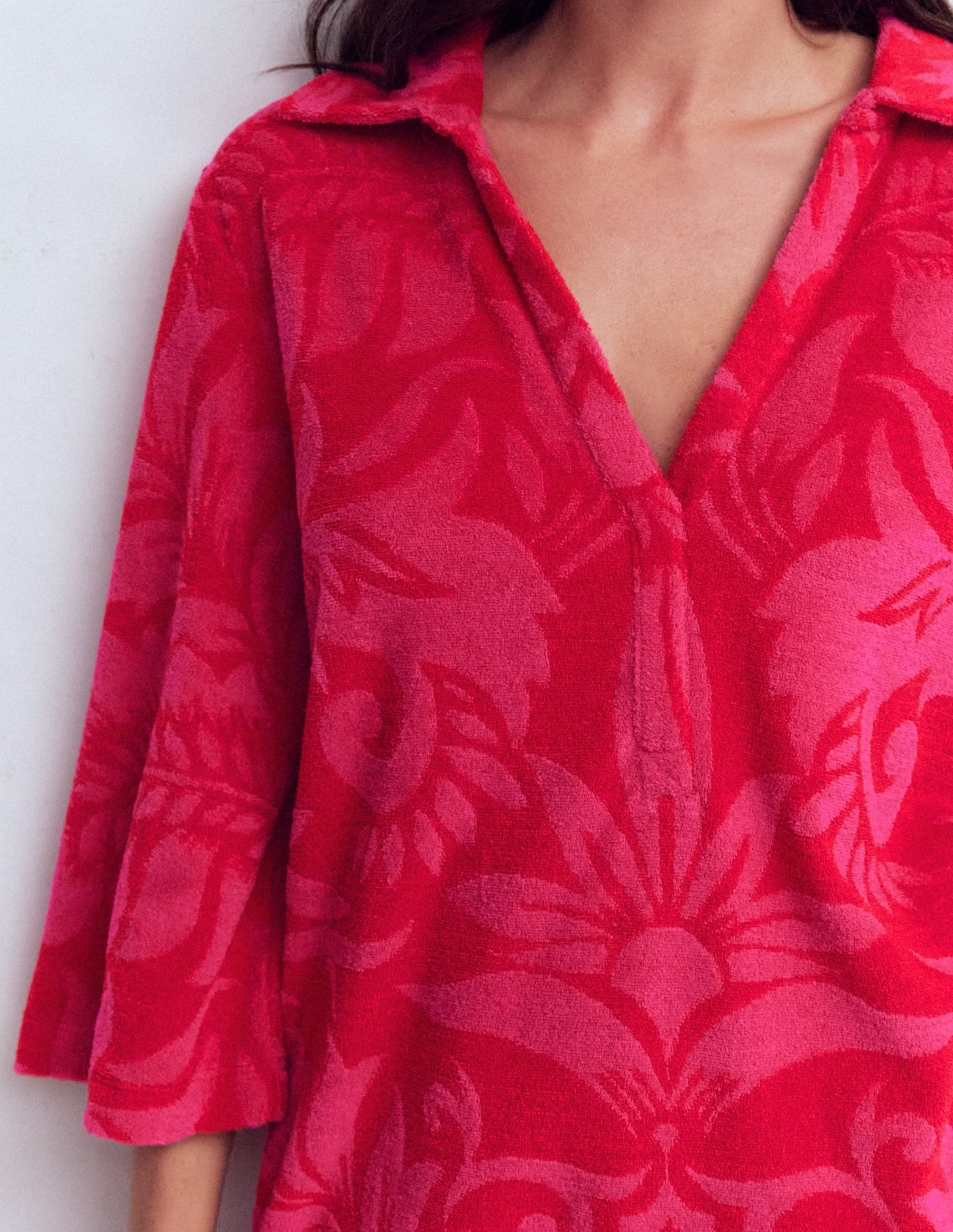 Kurzes Frotteekleid mit Kragen-Merida-Rot, Blütenpracht-3