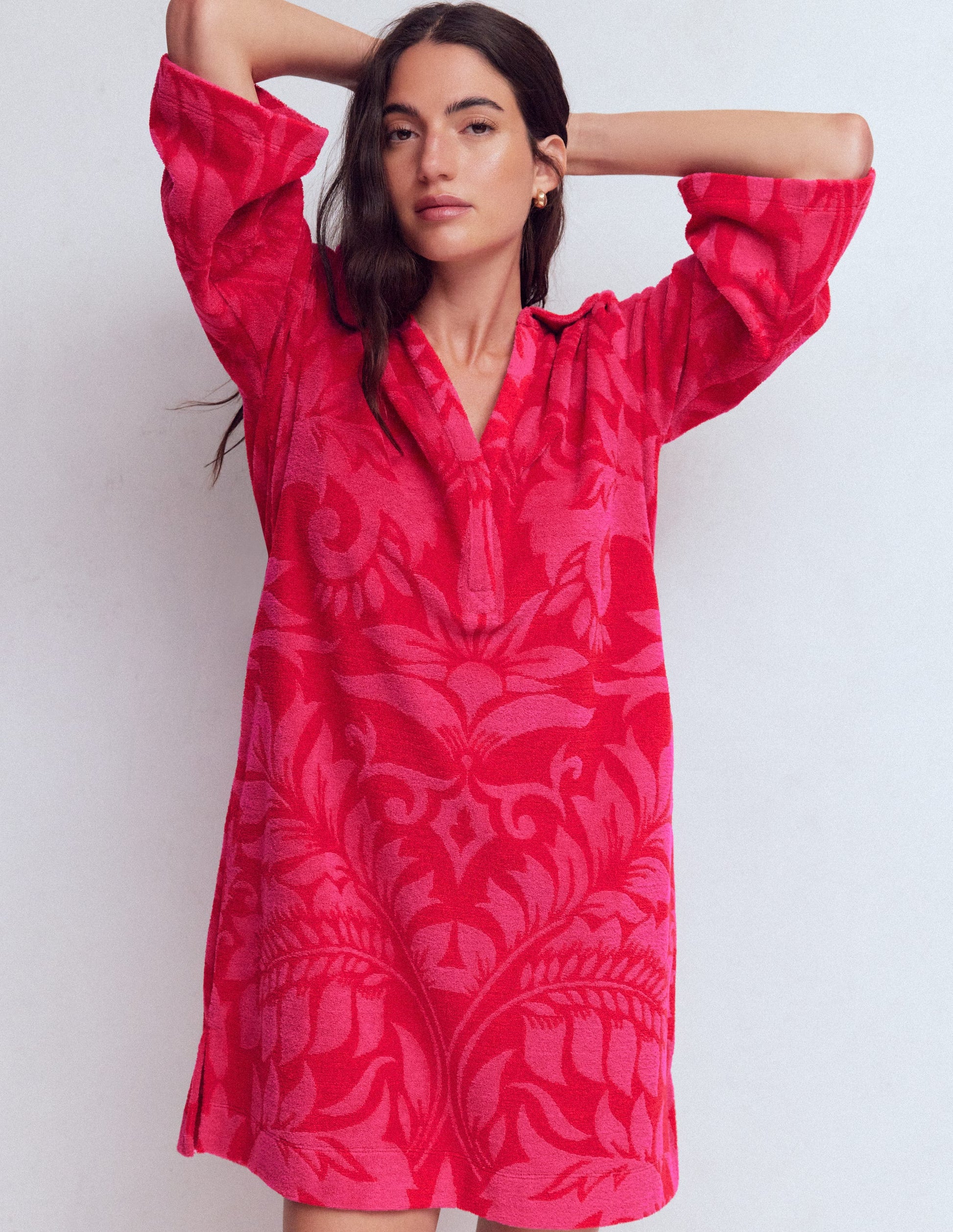 Kurzes Frotteekleid mit Kragen-Merida-Rot, Blütenpracht-6