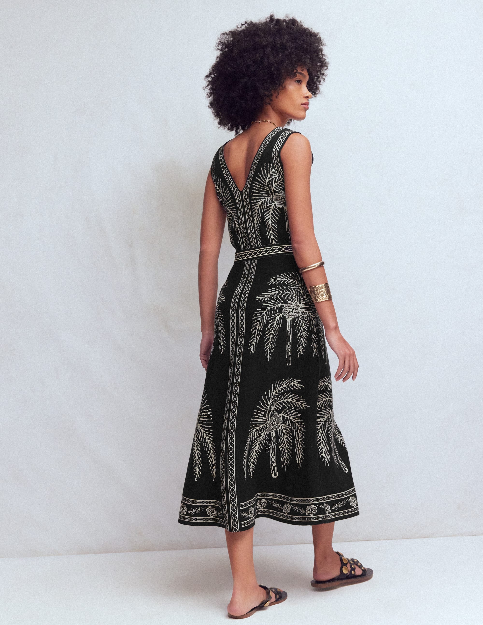 Robe à col V en jacquard-Jacquard palmier - Image 3
