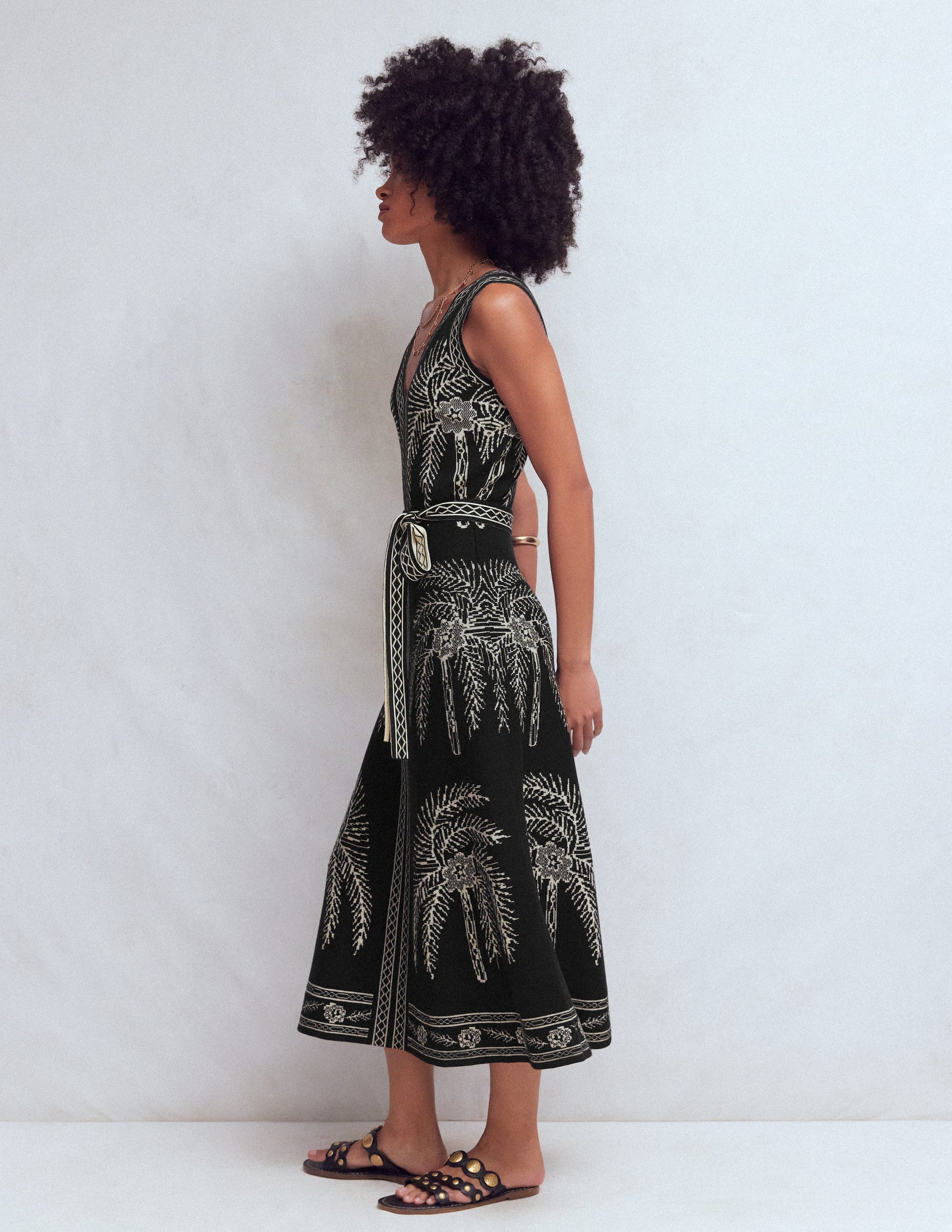 Jacquardkleid mit V-Ausschnitt-Palmen Jacquard-5