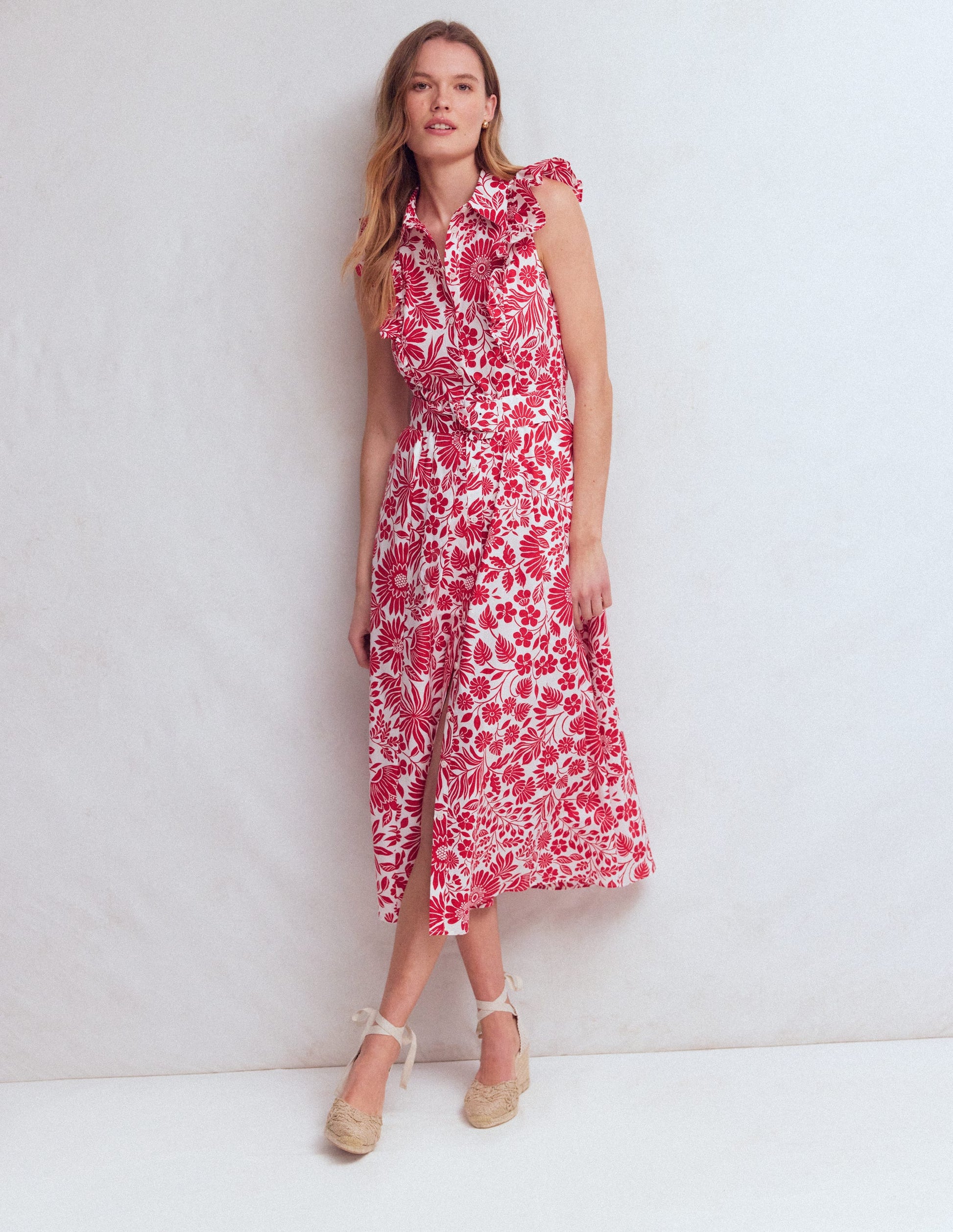 Hemdblusenkleid mit gerüschtem Oberteil-Merida-Rot, Blühendes Blumenbeet-1
