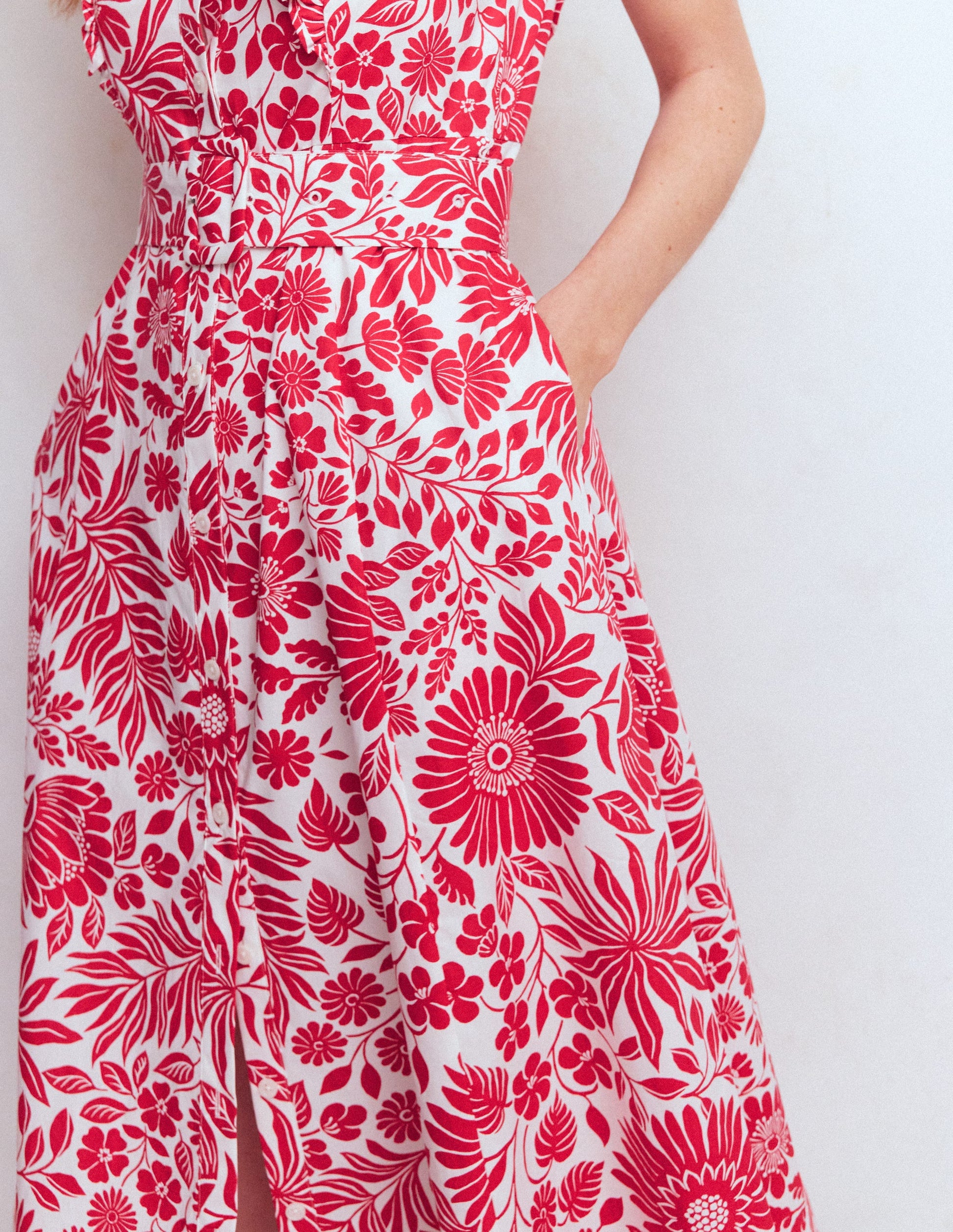 Hemdblusenkleid mit gerüschtem Oberteil-Merida-Rot, Blühendes Blumenbeet-2