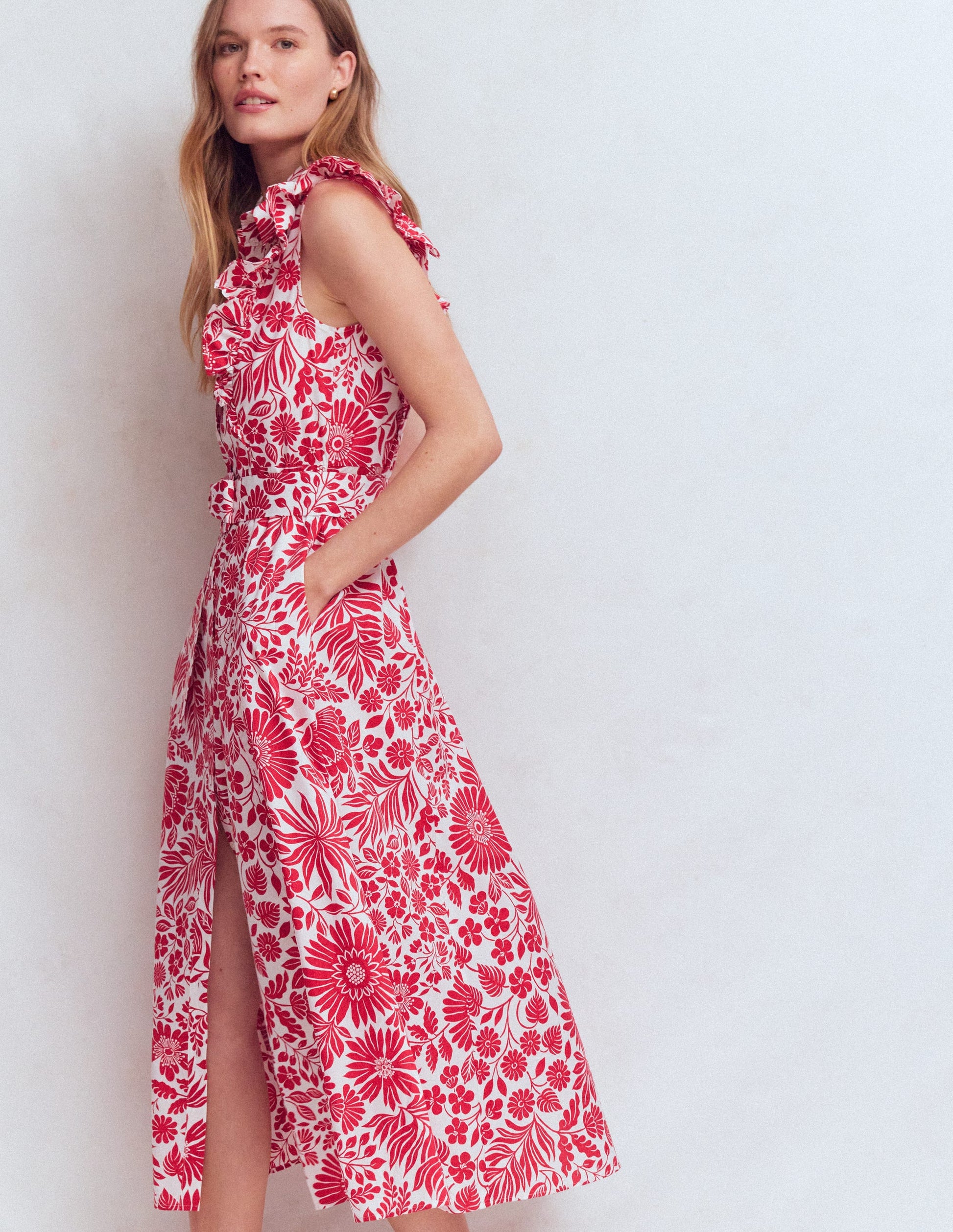 Hemdblusenkleid mit gerüschtem Oberteil-Merida-Rot, Blühendes Blumenbeet-4