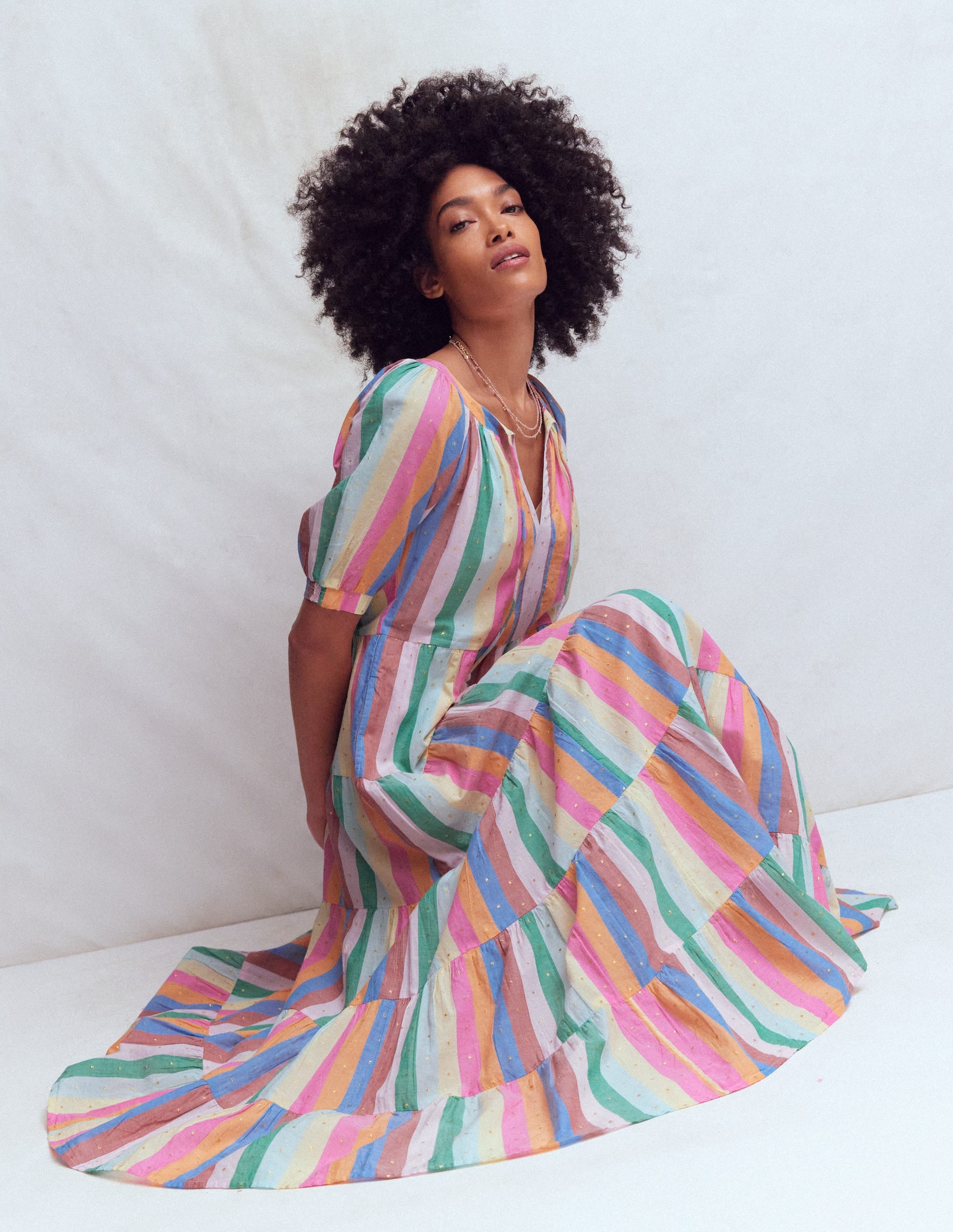 Buntes Maxikleid mit Stufen-Bunt Streifen - Image 6