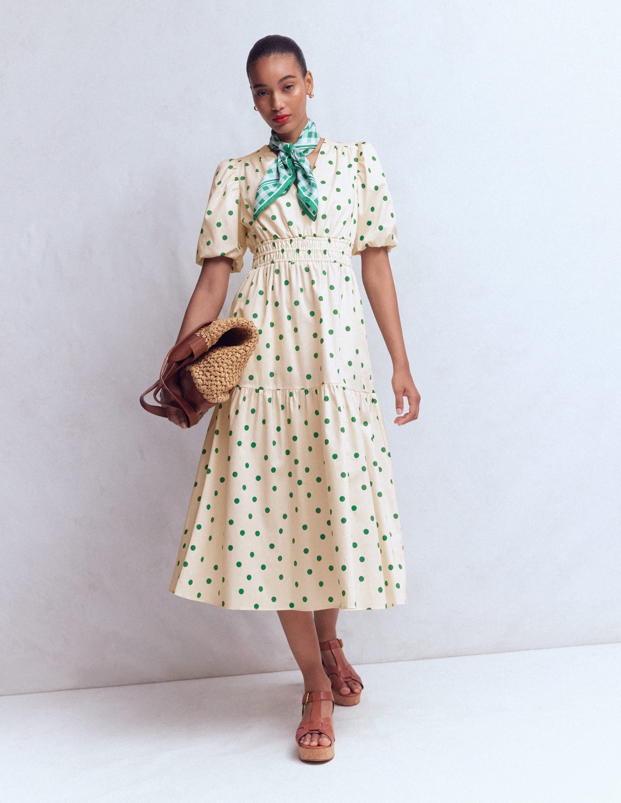 Irene Puff Sleeve Cotton Dress-Papyrus, Painted Dot Spaced - Image 6