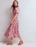Irene Baumwollkleid mit Puffärmeln-Rosa, Blühender Garten