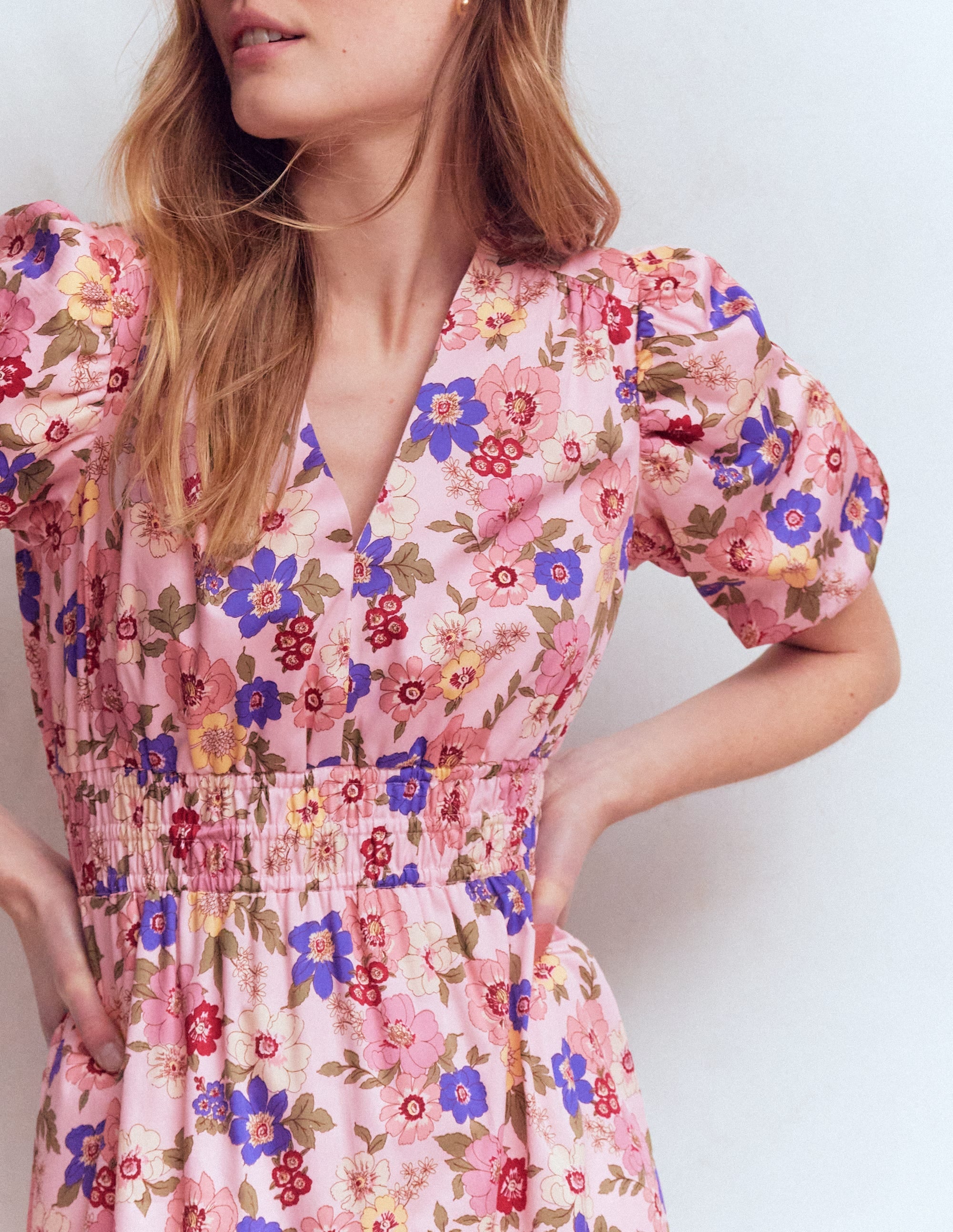 Irene Baumwollkleid mit Puffärmeln-Rosa, Blühender Garten - Image 2